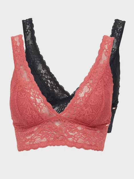 Lana Lace Bralette (two-Pack) in Coral/black - Get great deals at