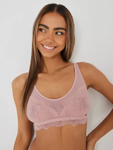 Lindex Chloe Lace And Sheer Mesh Cropped Bralette In Dusty Pink