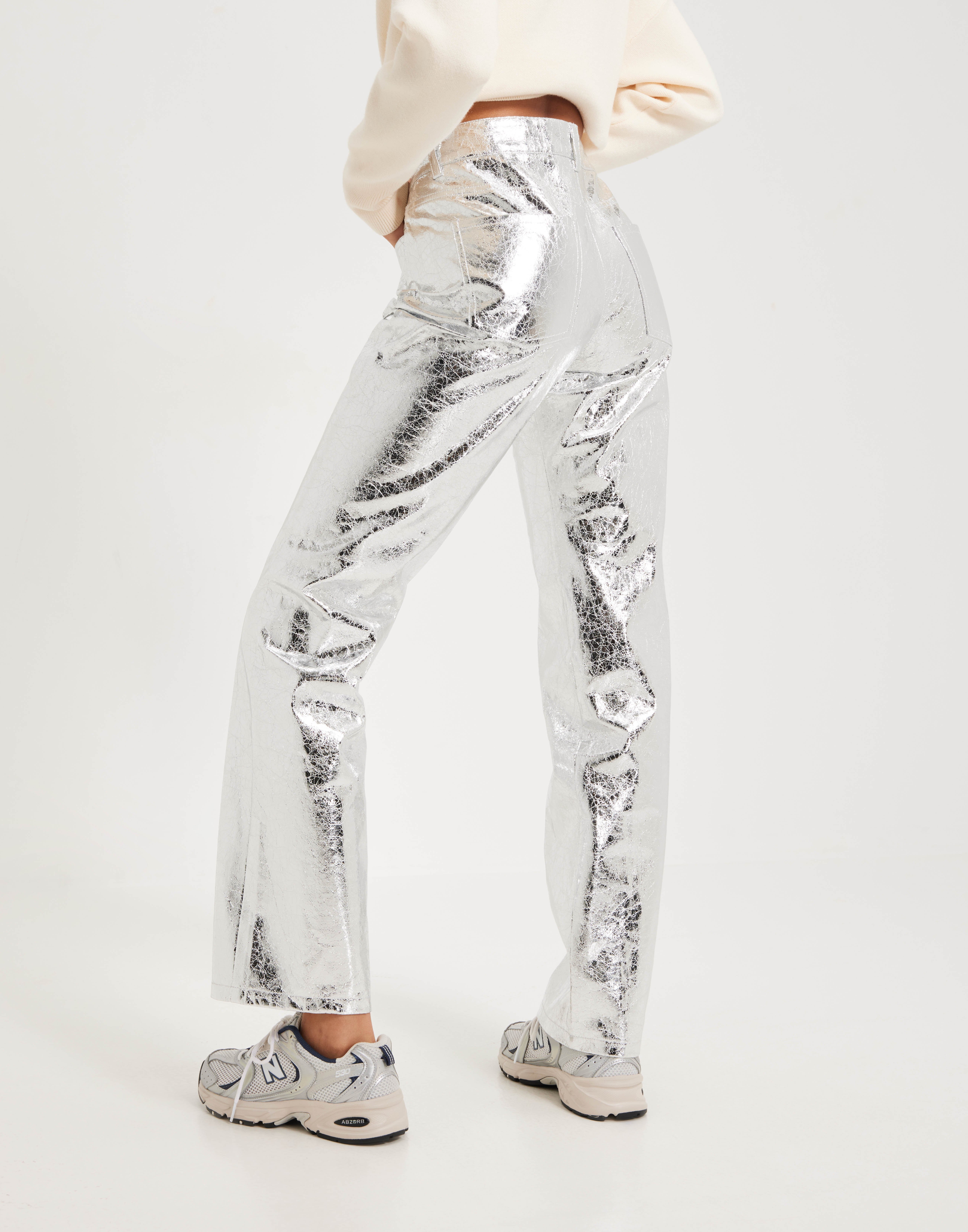 Nly by Nelly silver GLITTER Trousers Leggings SLIT PANTS