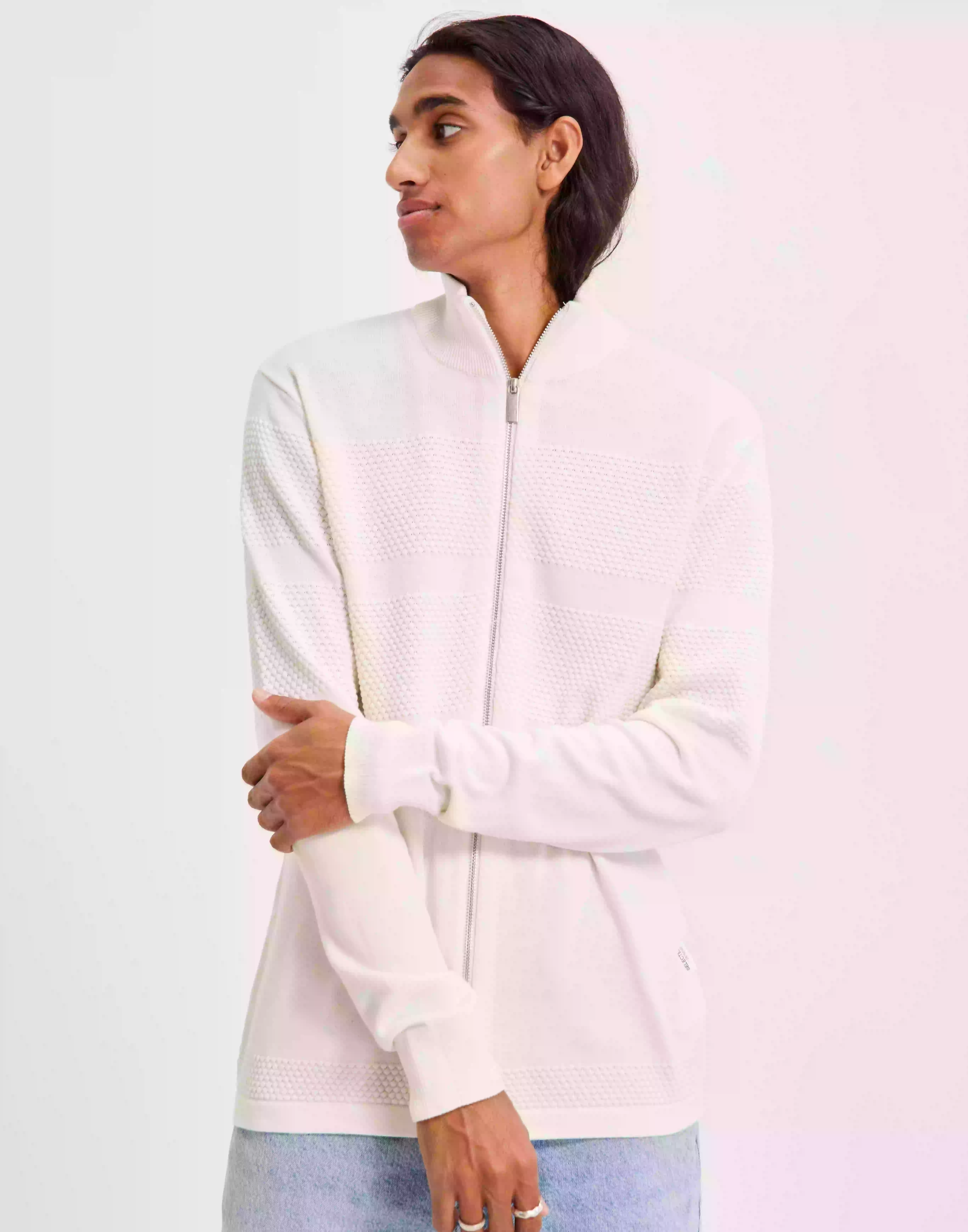 Selected Homme Slhmaine Ls Knit Cardigan W Noos Tröjor med dragkedja Egret