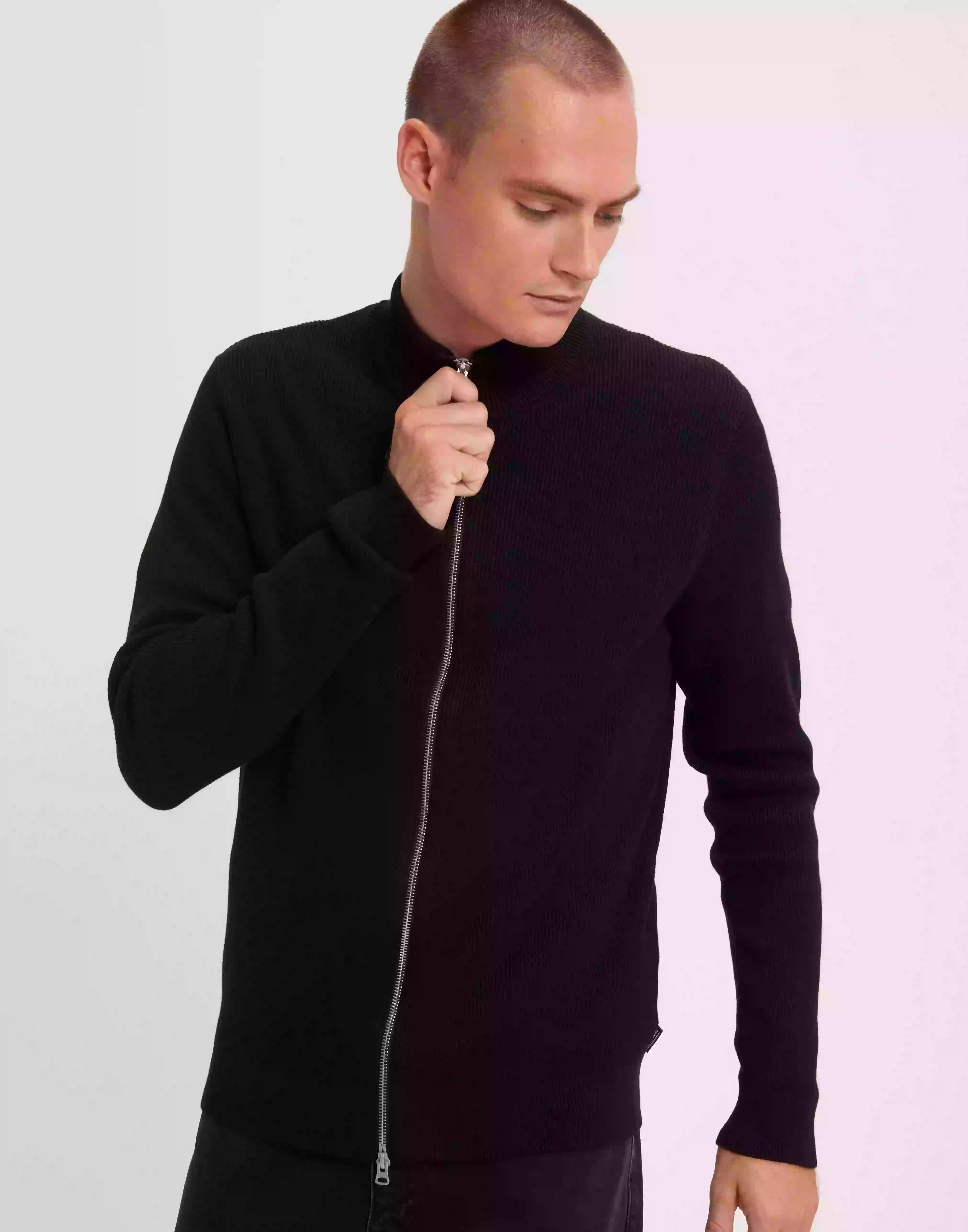 Only & Sons Onsphil Reg 12 Struc Card Knit Noos Gensere med glidelås Black