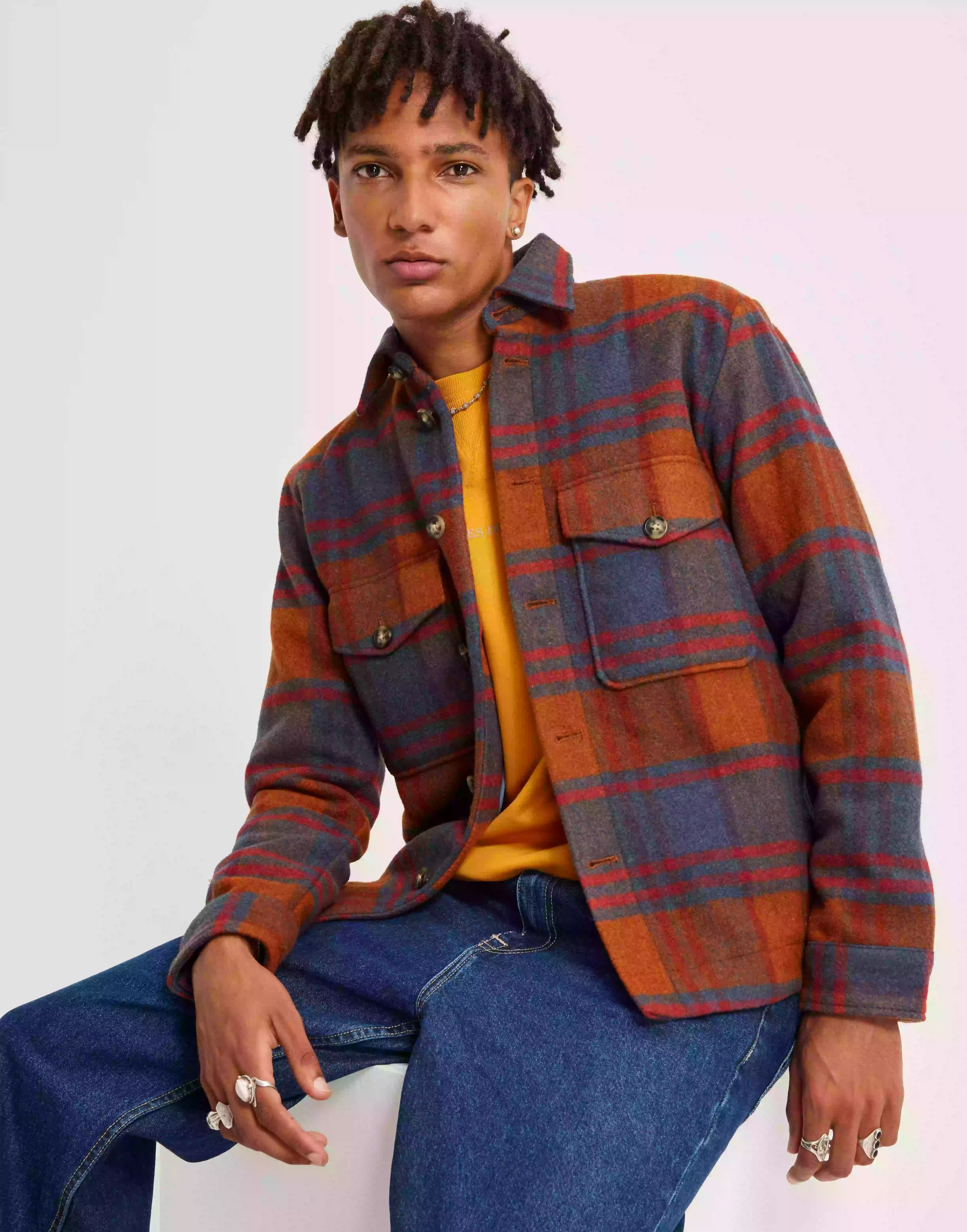 Selected Homme Slhwalter Overshirt W Skjortjackor Bombay Brown Red/Blue