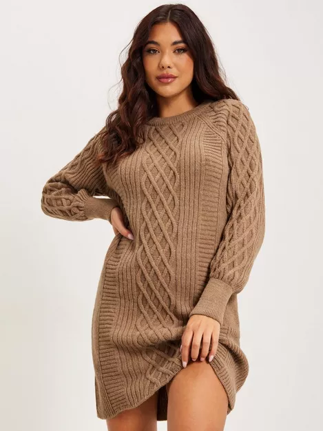Petite Round Neck Cable Knit Sweater Dress Boohoo, 58% OFF