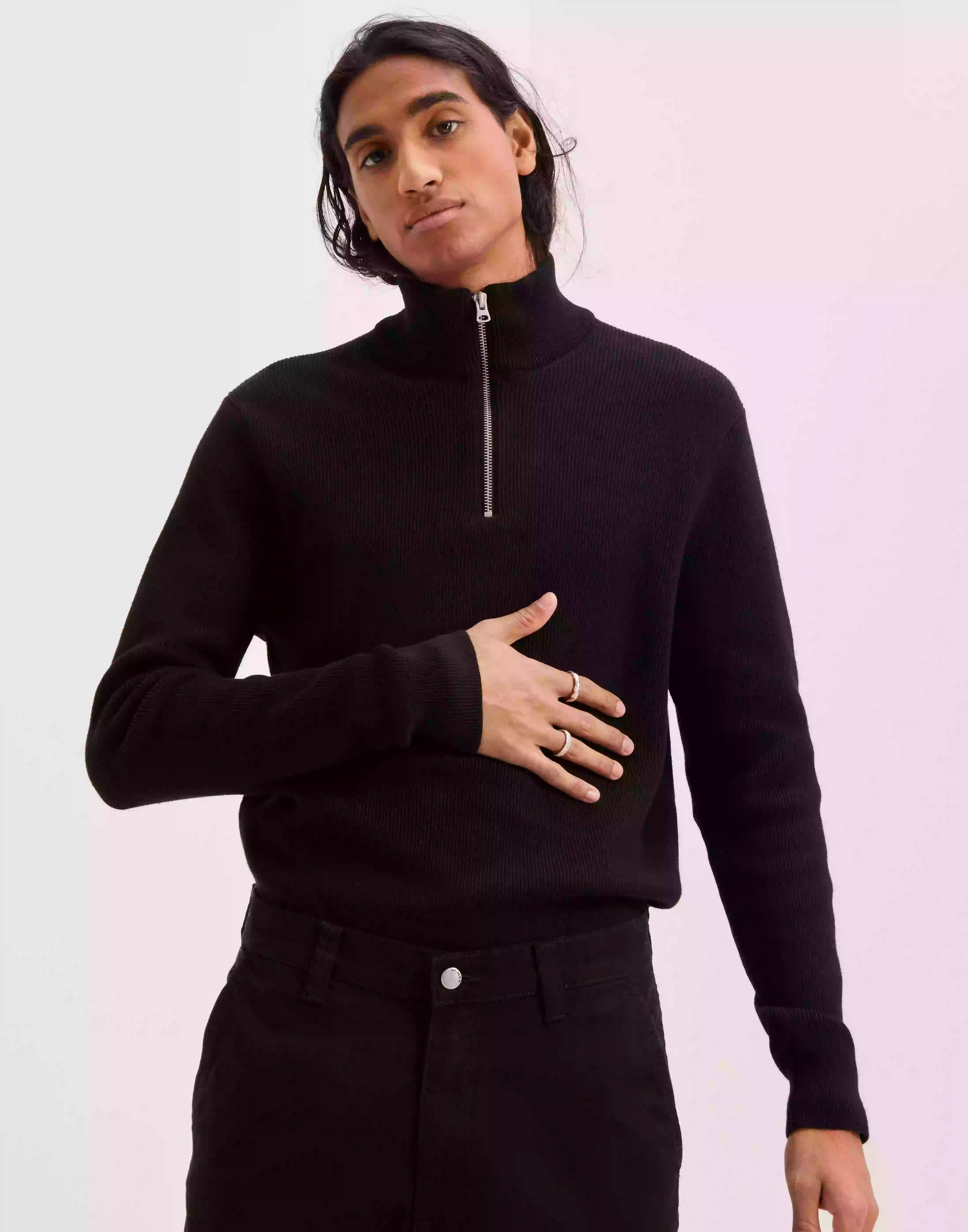 Only & Sons Onsphil Reg 12 Struc Half Zip Knit Gensere Black