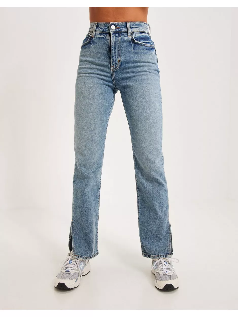 Pieces Pcelan New Hw Straight Slit Jeans M Medium Blue Denim