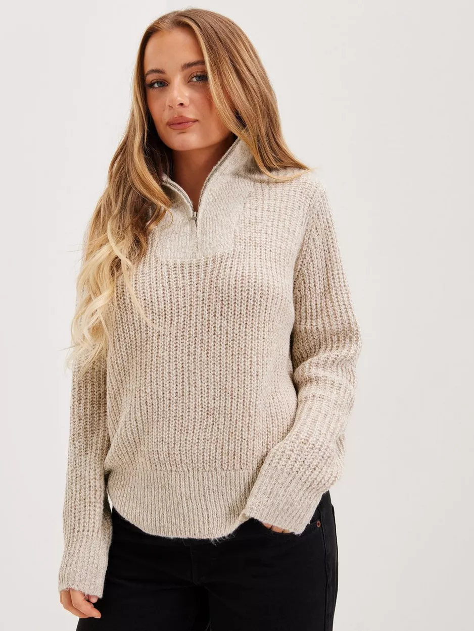 Object Collectors Item - Stickade tröjor - Humus Melange - Objnova Stella Zipper Pullover Noos - Tröjor - Knitted sweaters