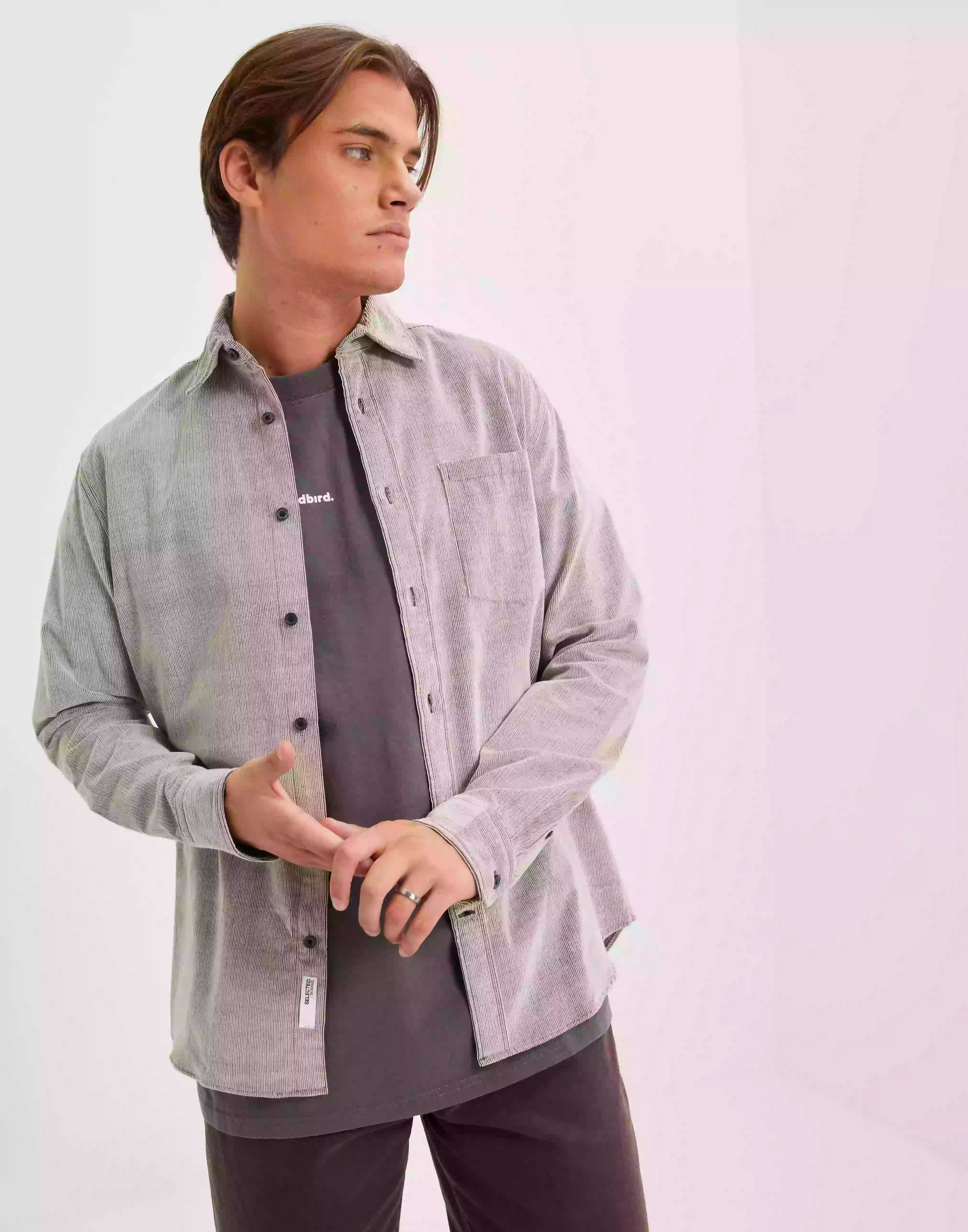 Selected Homme Slhregbenjamin Cord Shirt Ls W Enfärgade skjortor Rosin Oatmeal