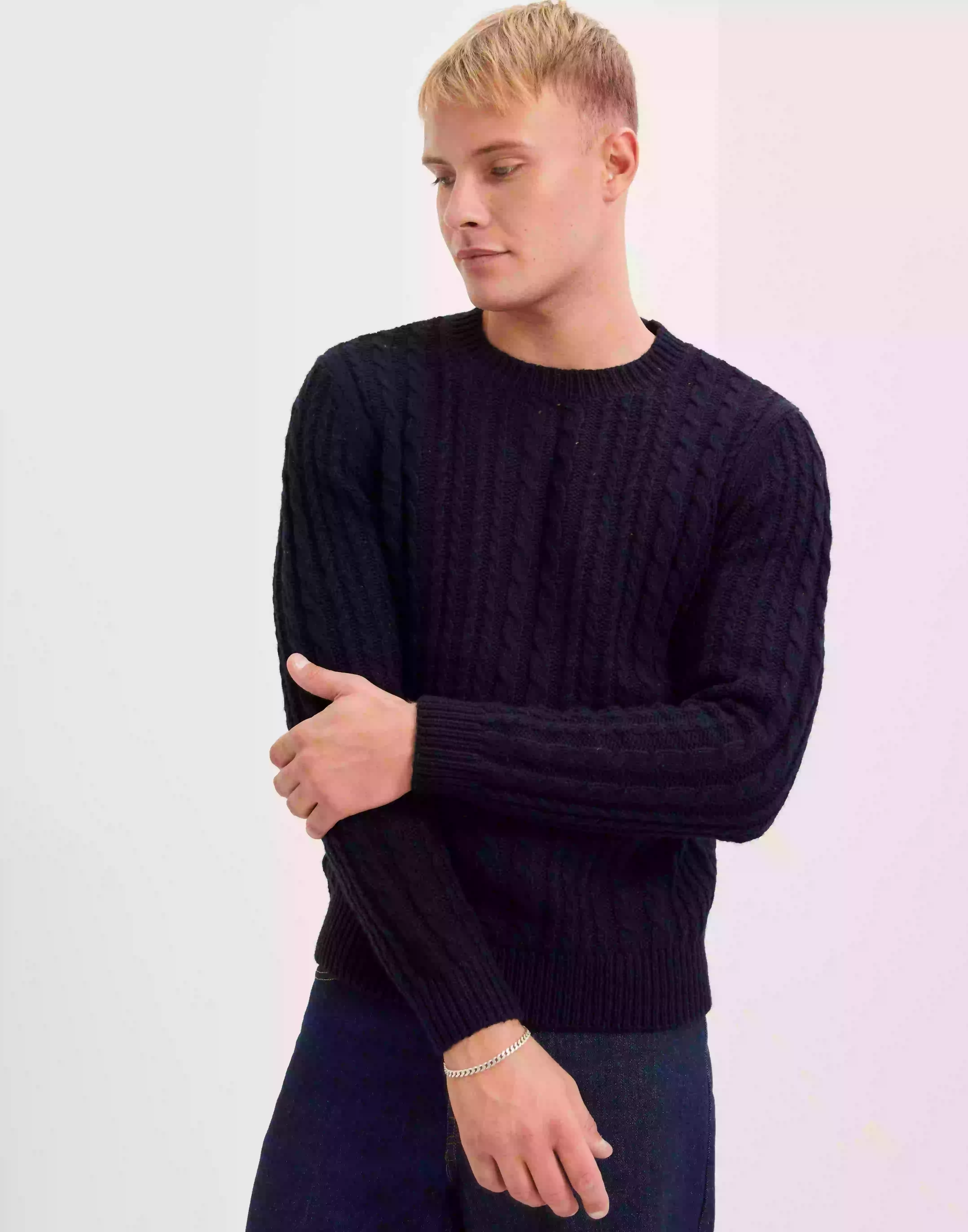 Selected Homme Slhhenry Ls Knit Cable Crew Neck W Stickade tröjor Sky Captain
