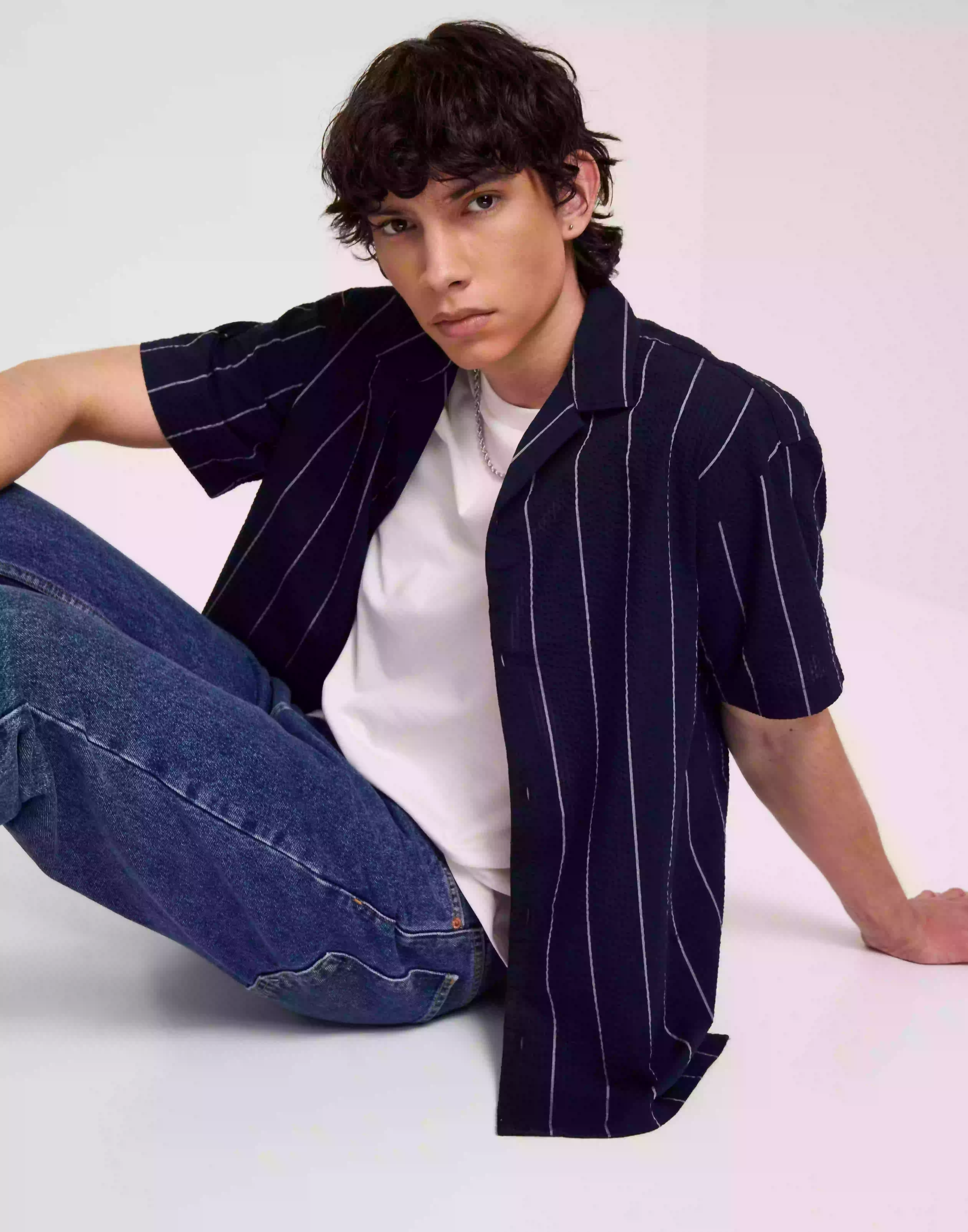 Jack & Jones Jorpalma Seersucker Shirt Ss Sn Kortärmade skjortor Navy Blazer /