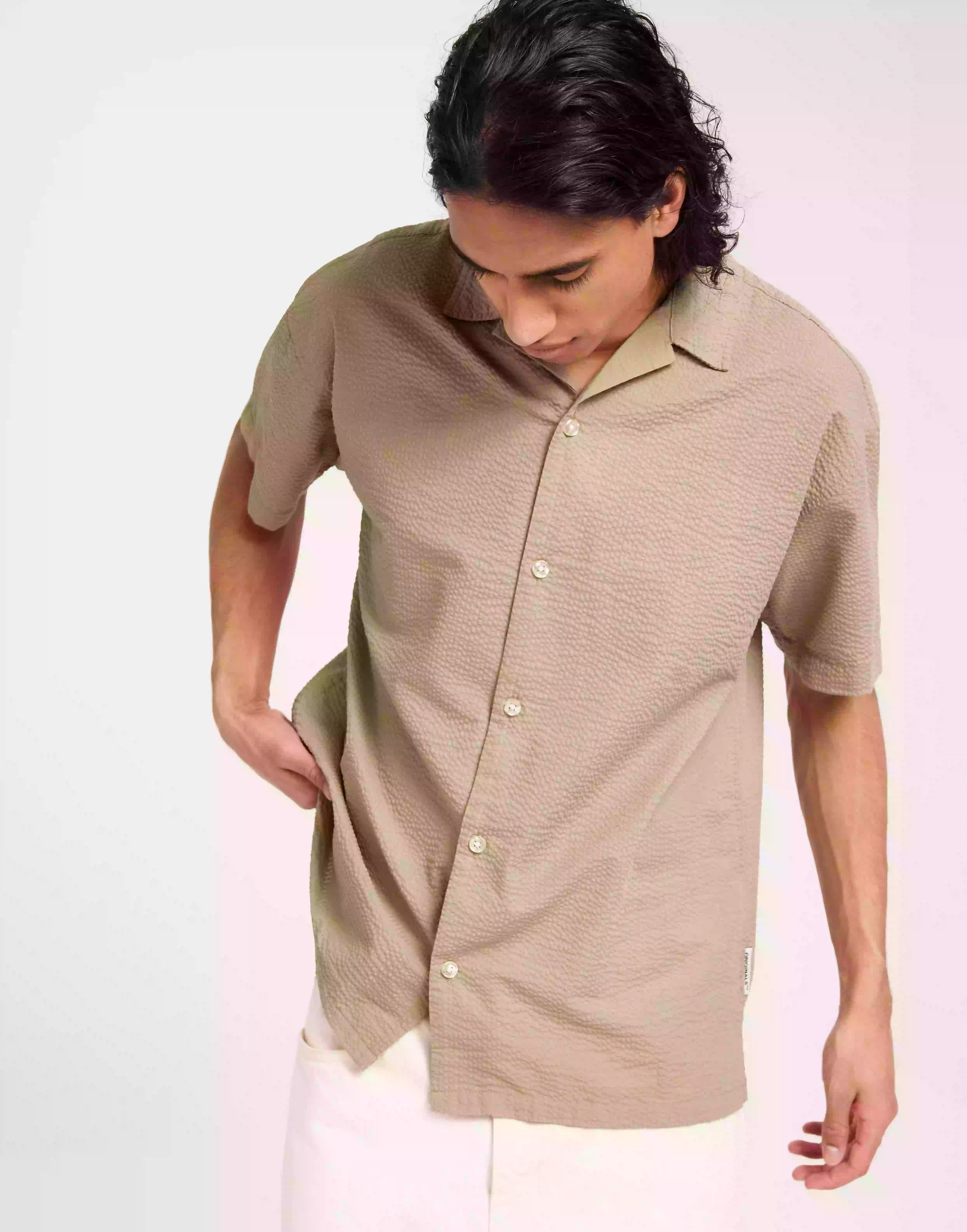 Jack & Jones Jorpalma Seersucker Shirt Ss Sn Kortärmade skjortor Crockery