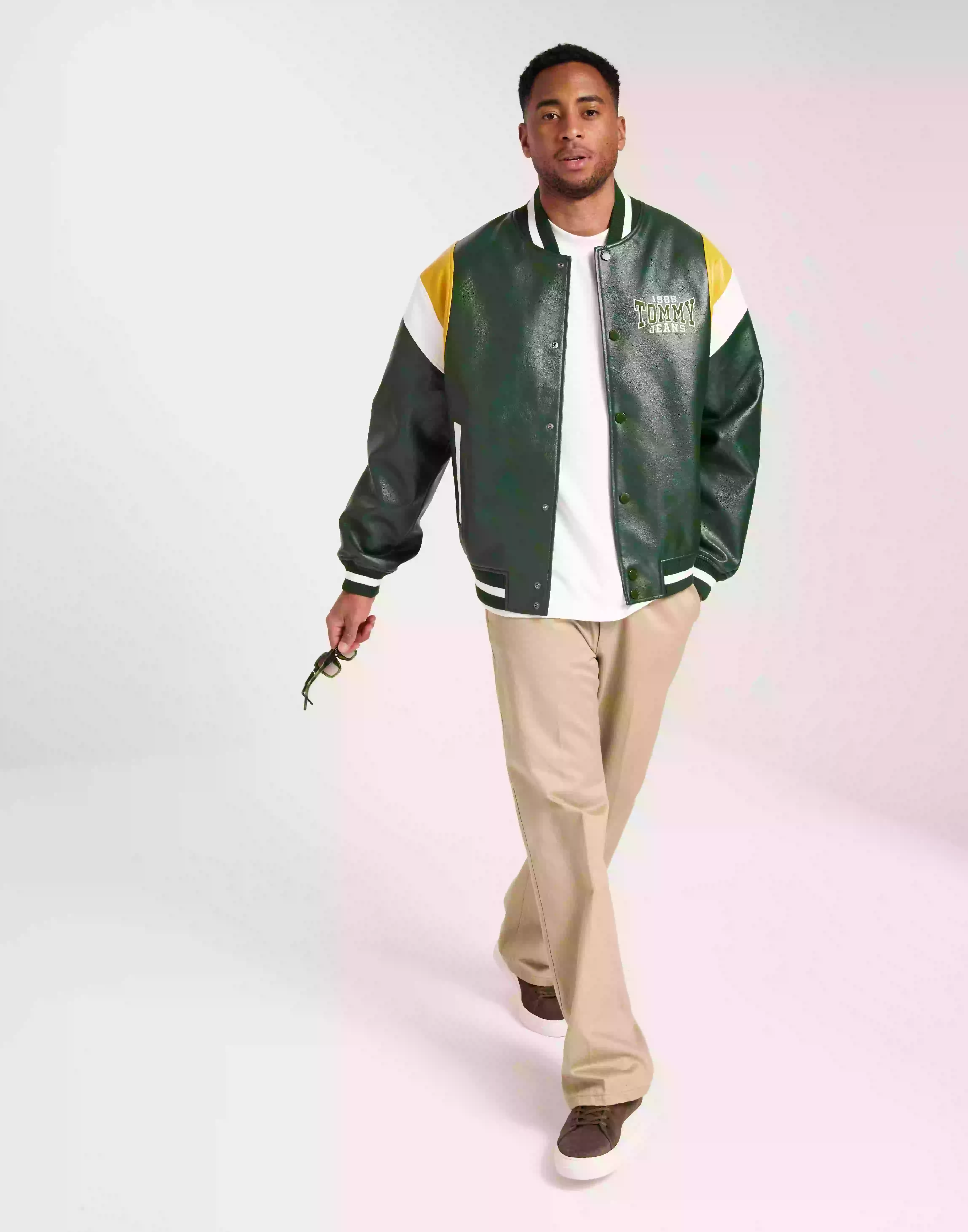 Tommy Jeans Tjm Rlx Faux Leather Letterman Bomberjackor Collegiate Green