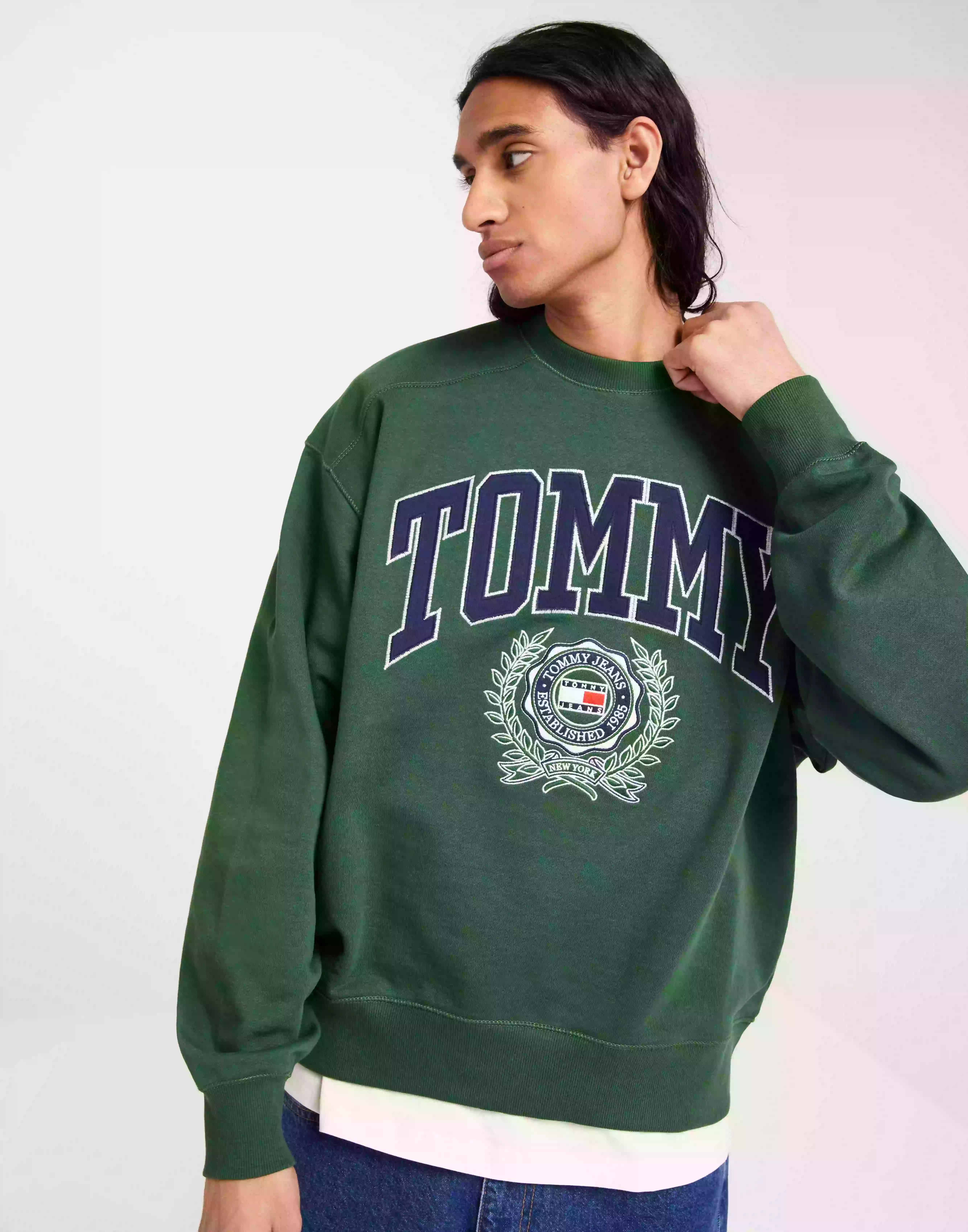 Tommy Jeans Tjm Boxy College Graphic Crew Sweatshirts Collegiate Green