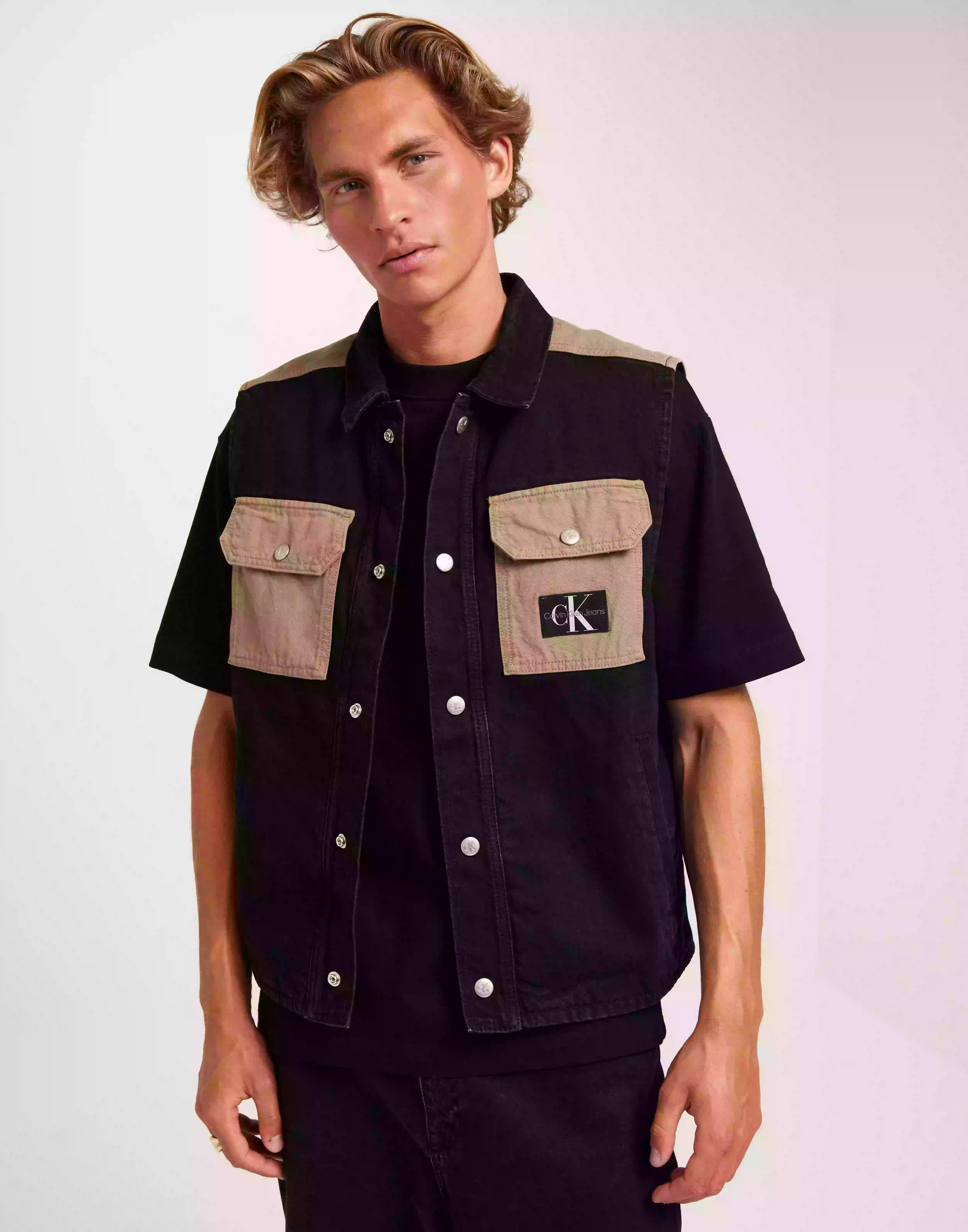 Calvin Klein Jeans Padded Denim Vest Panel Västar Denim Black