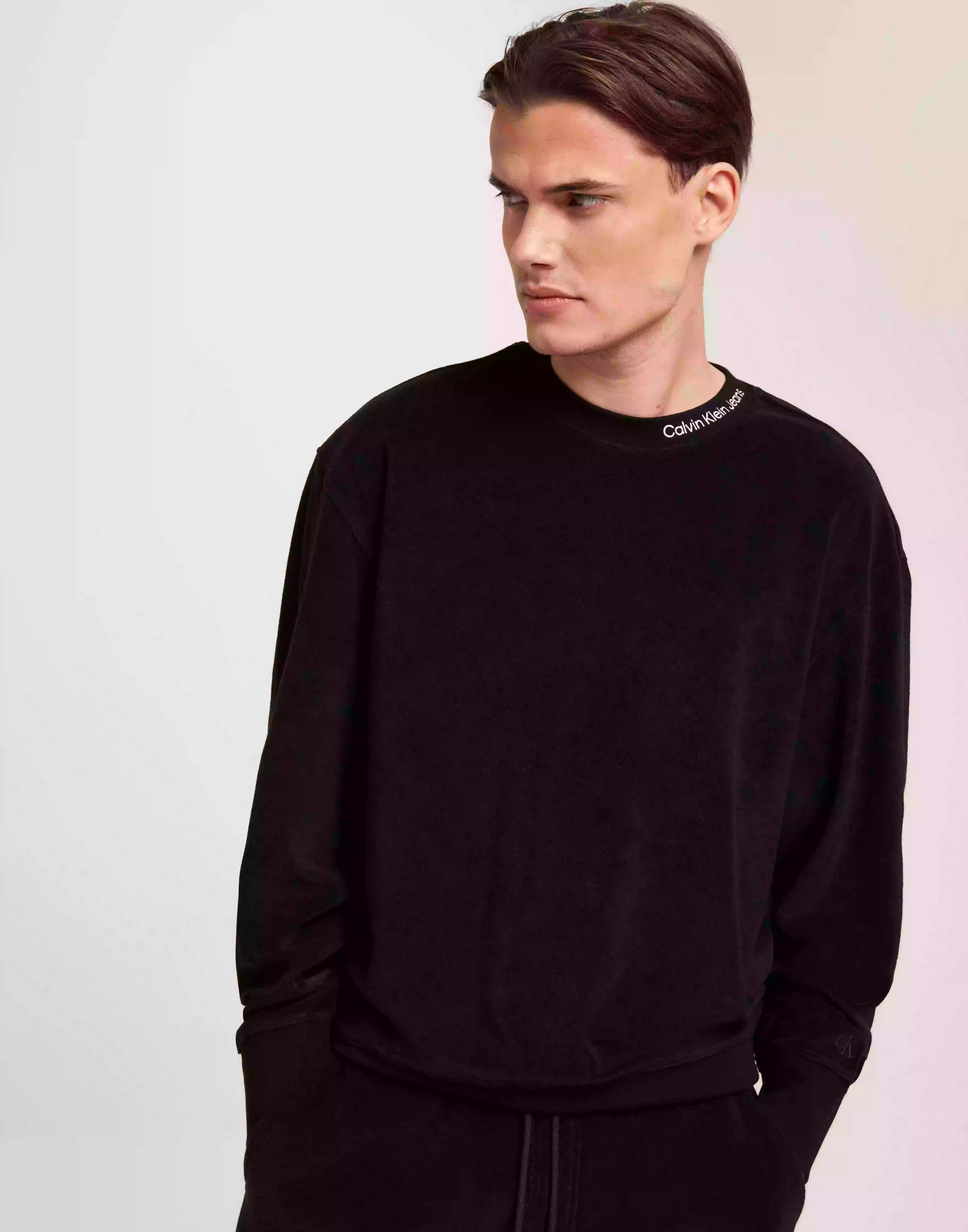Calvin Klein Jeans Embro Neck Towelling Crewneck Sweatshirts Ck Black