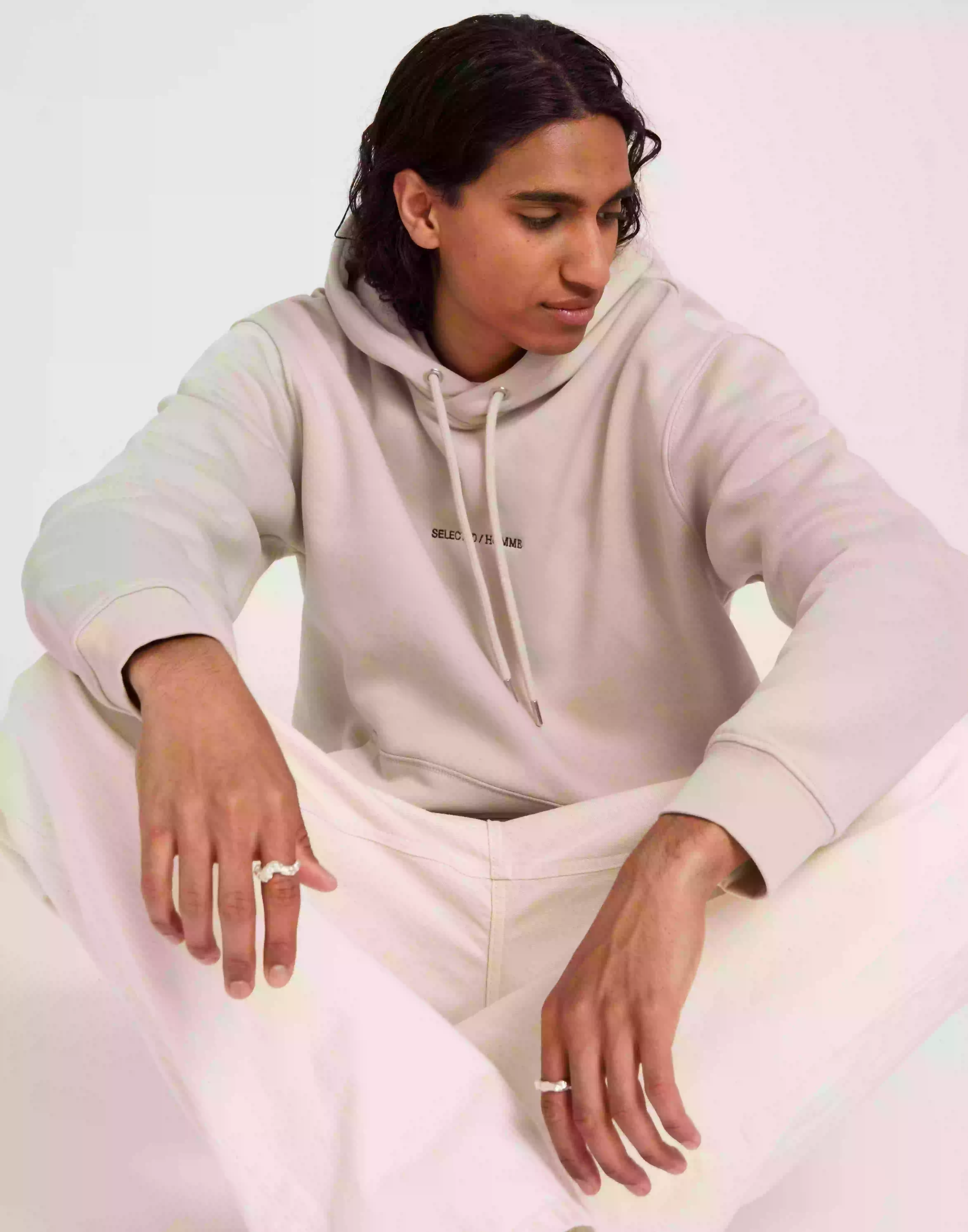 Selected Homme Slhhankie Logo Hood Sweat Noos Hoodies Oatmeal