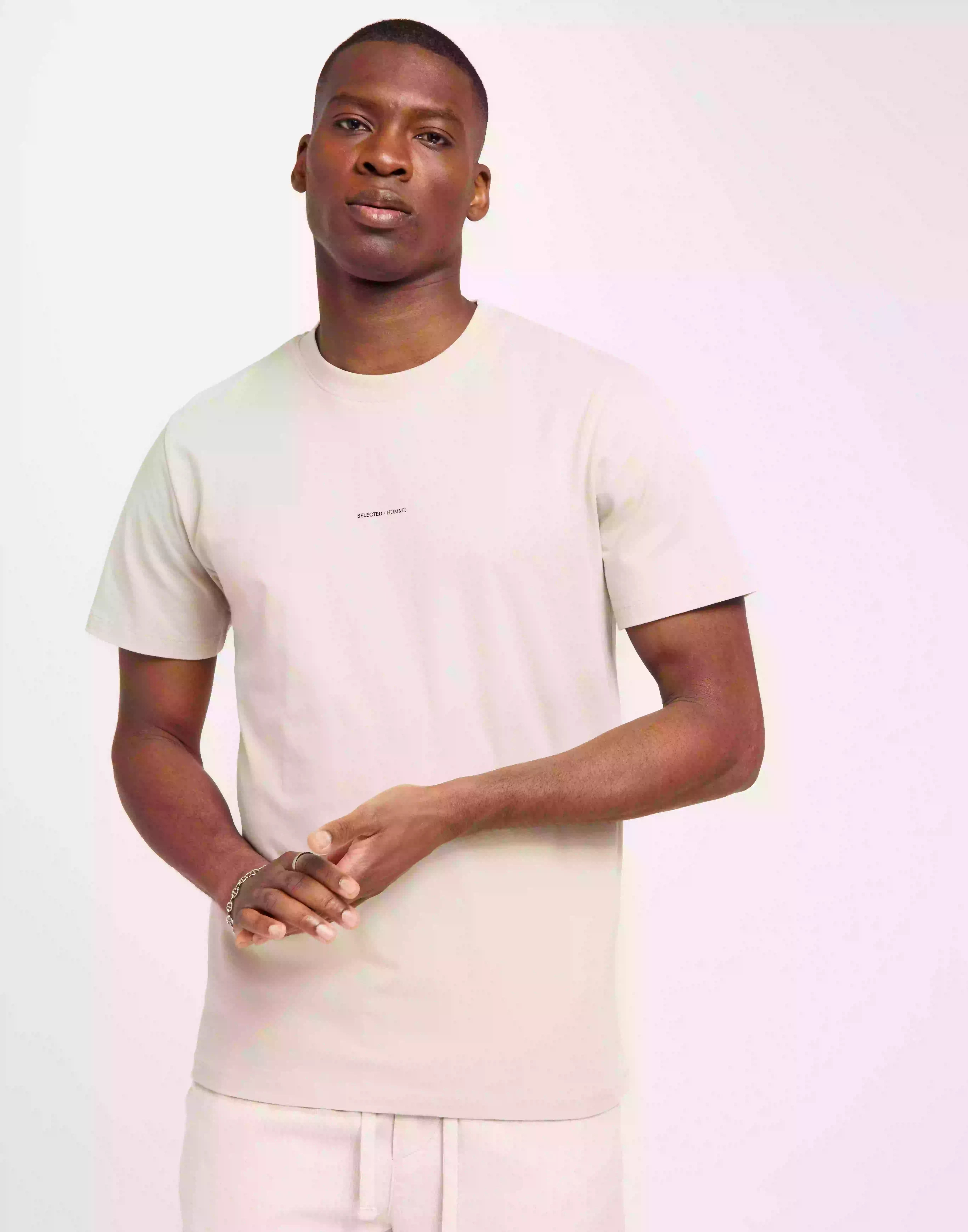 Selected Homme Slhaspen Print Ss O-Neck Tee Noos T-Shirt & Singletter Oatmeal
