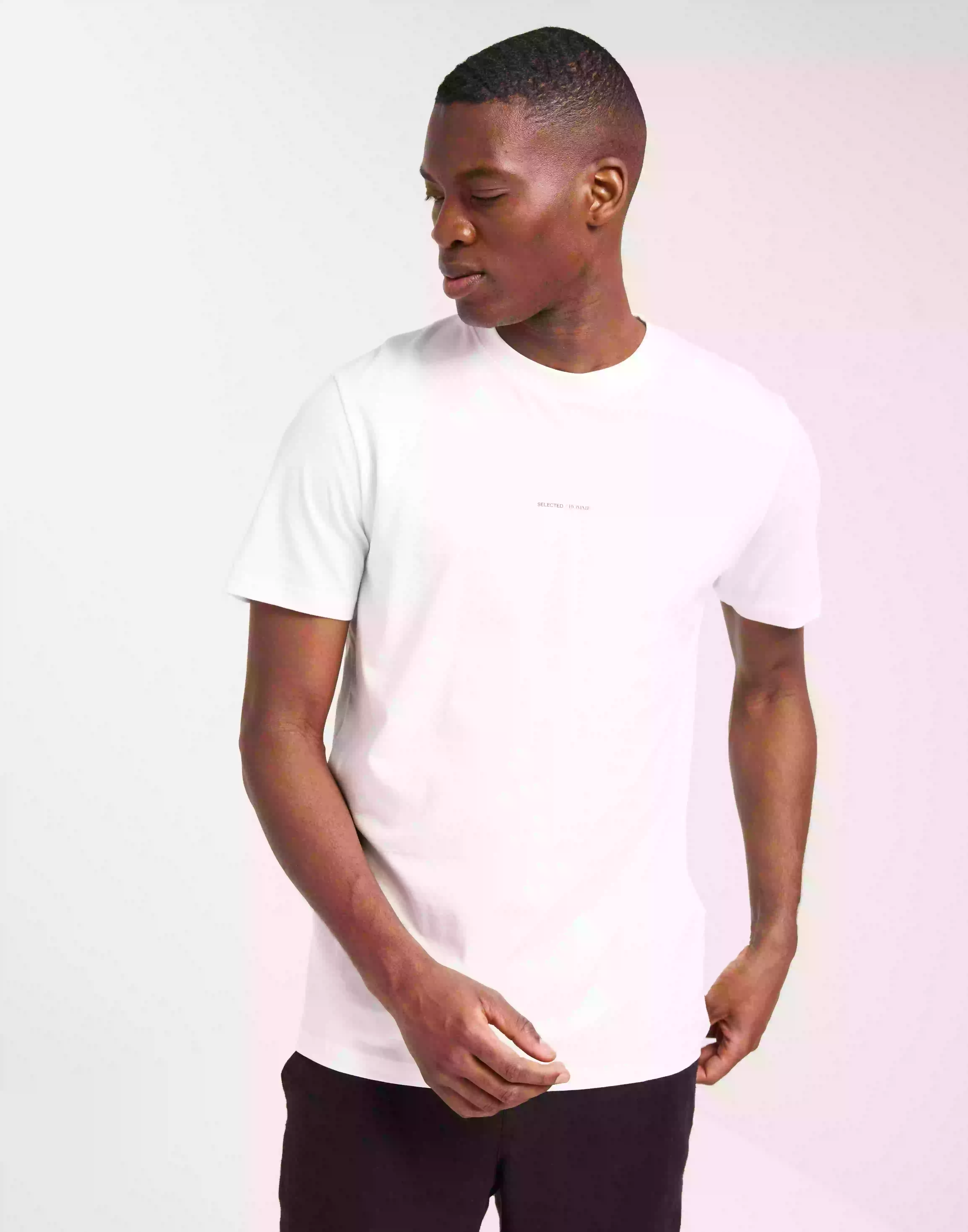 Selected Homme Slhaspen Print Ss O-Neck Tee Noos T-Shirts & Linnen Bright White