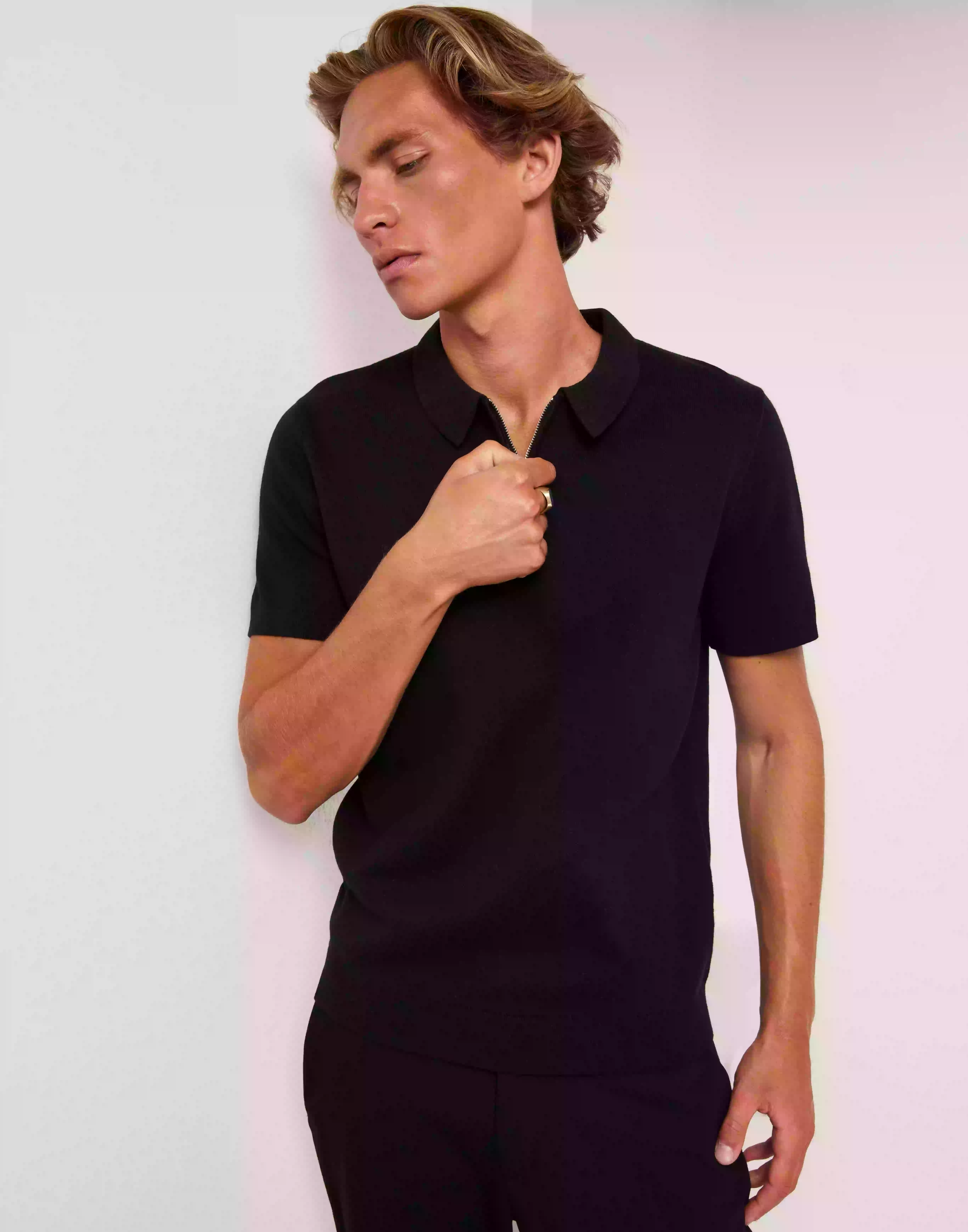 Selected Homme Slhflorence Ss Knit Zip Polo Ex Kortärmad piké Black