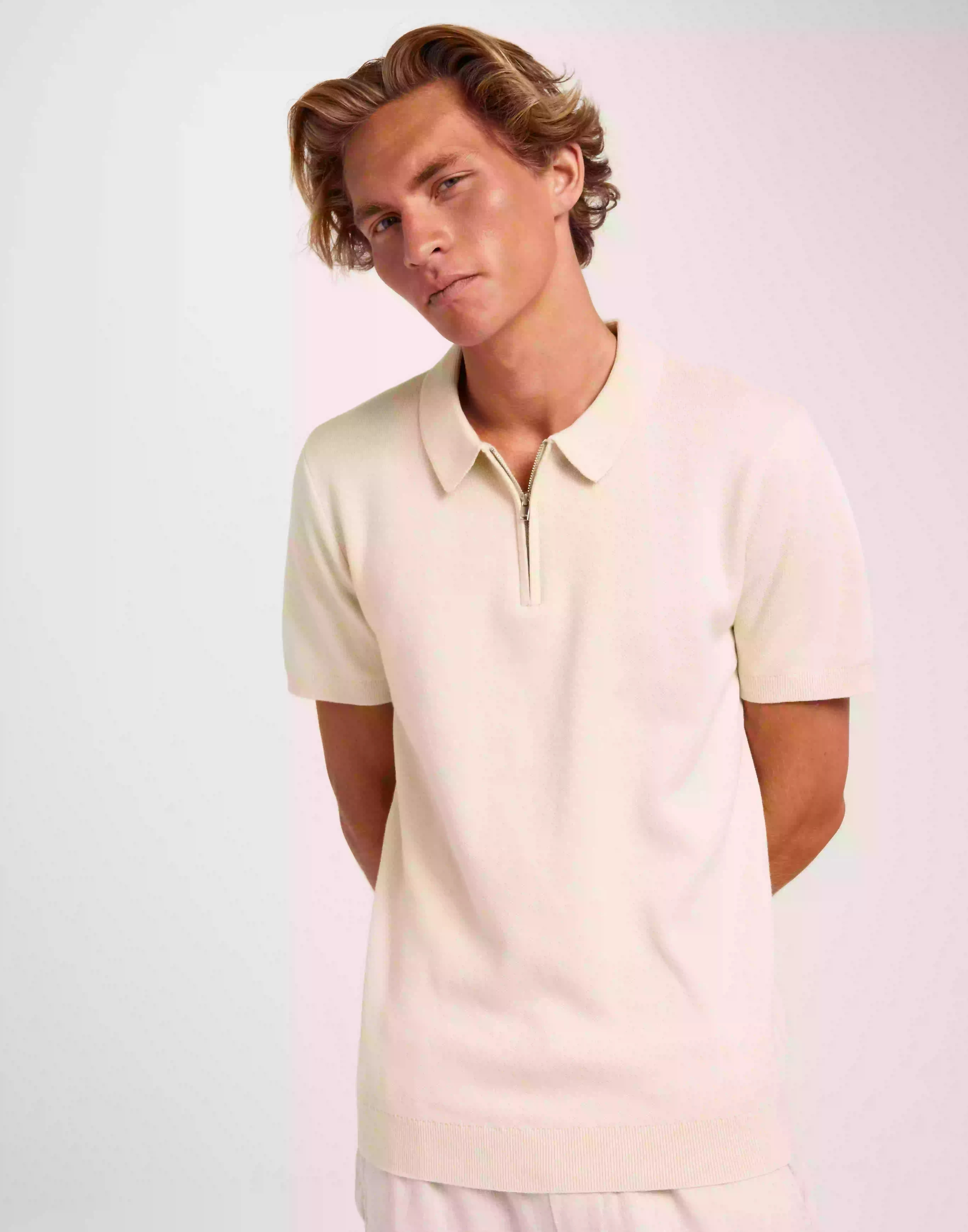 Selected Homme Slhflorence Ss Knit Zip Polo Ex Kortärmad piké Oatmeal
