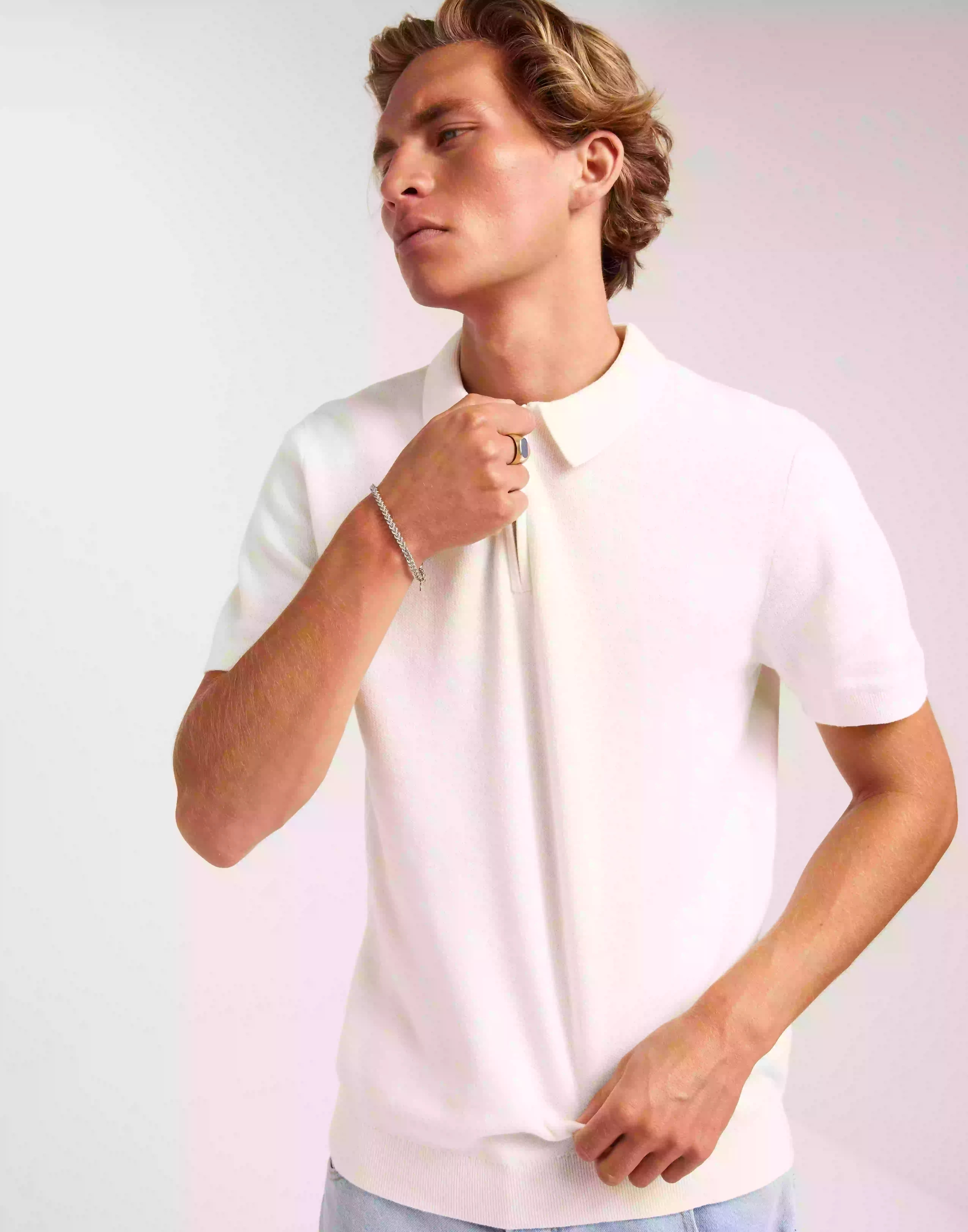 Selected Homme Slhflorence Ss Knit Zip Polo Ex Kortärmad piké Egret