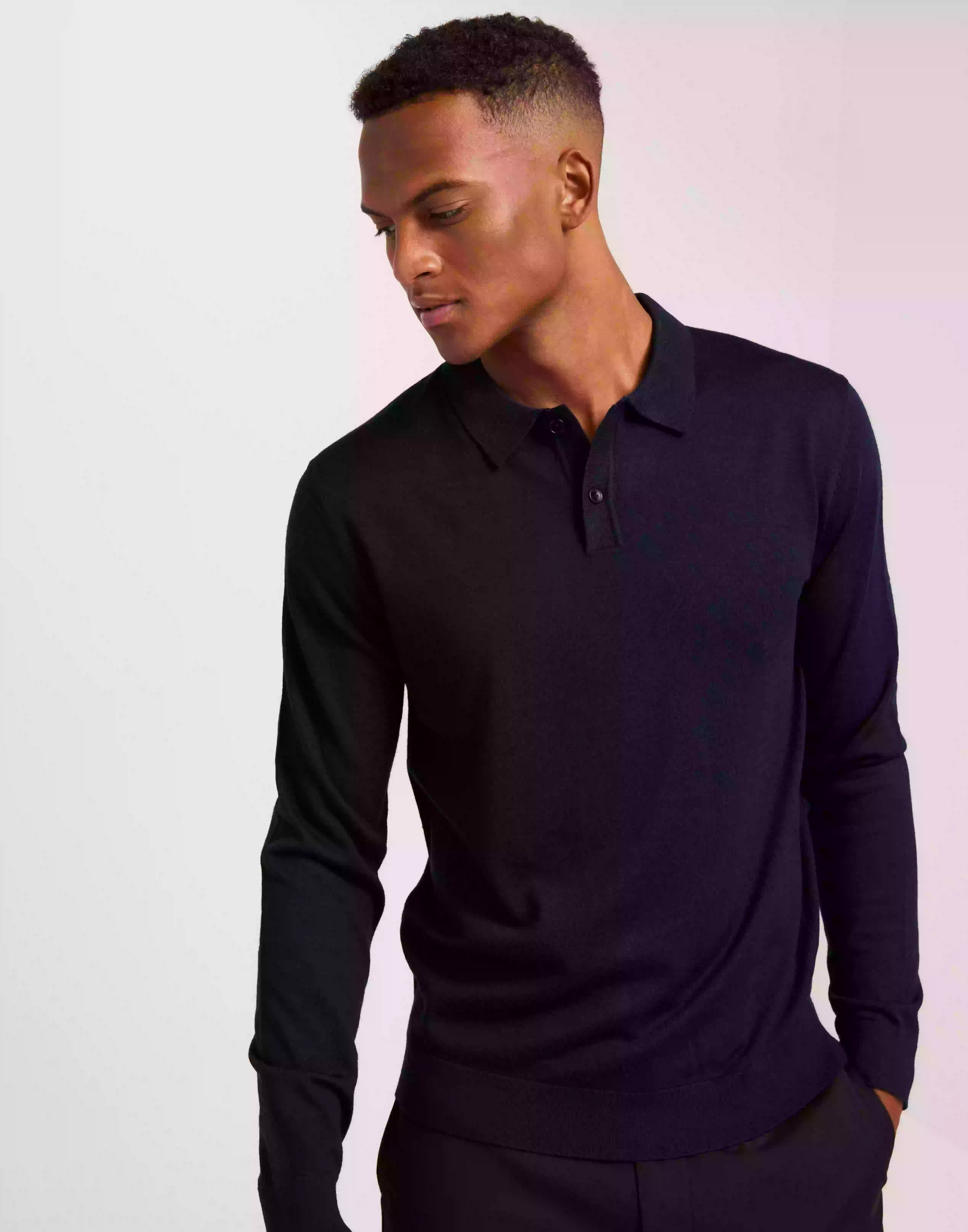 Selected Homme Slhtown Merino Coolmax Knit Polo No Långärmad piké Navy Blazer Melange