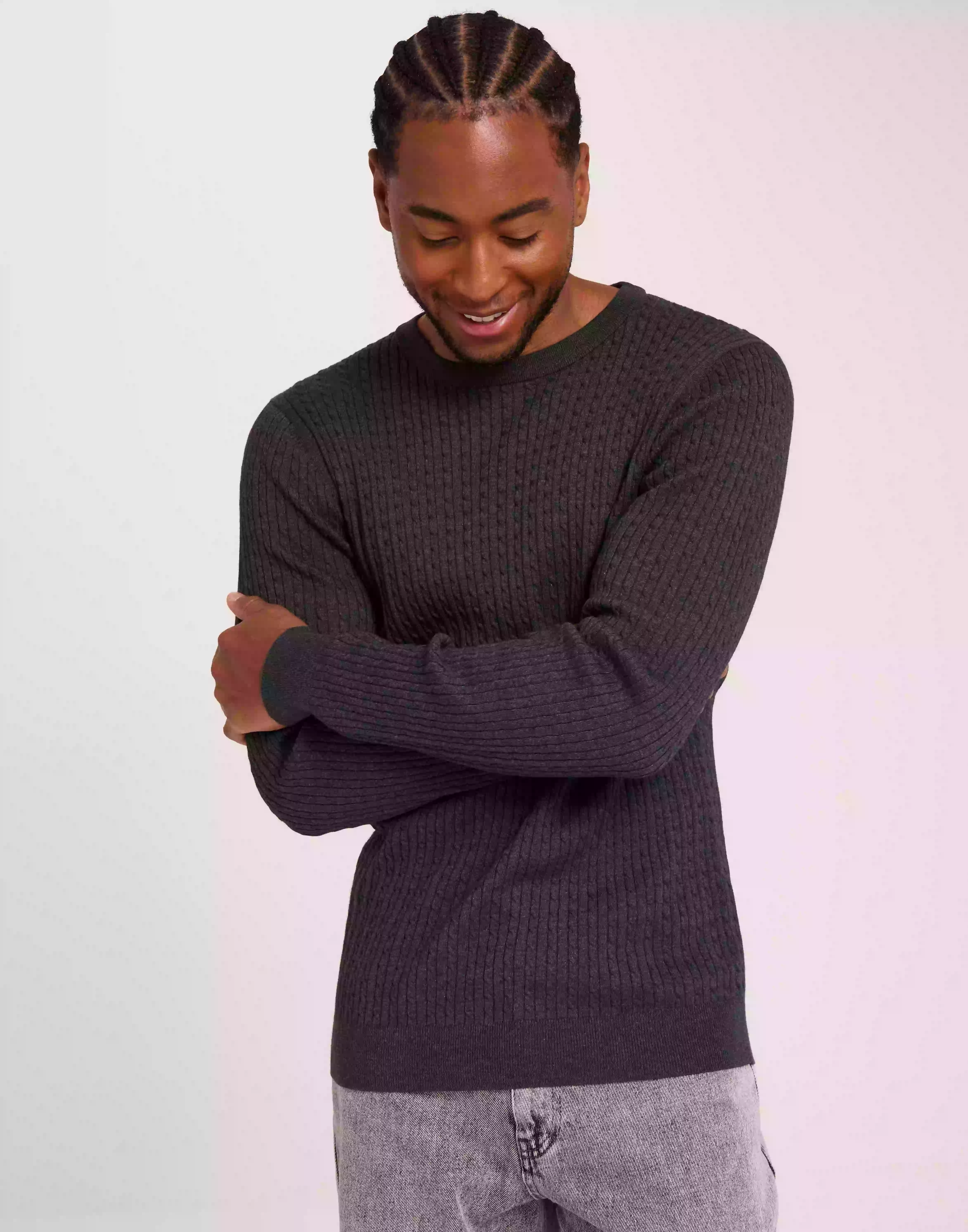 Selected Homme Slhberg Cable Crew Neck Noos Strikkegensere Antracit Melange