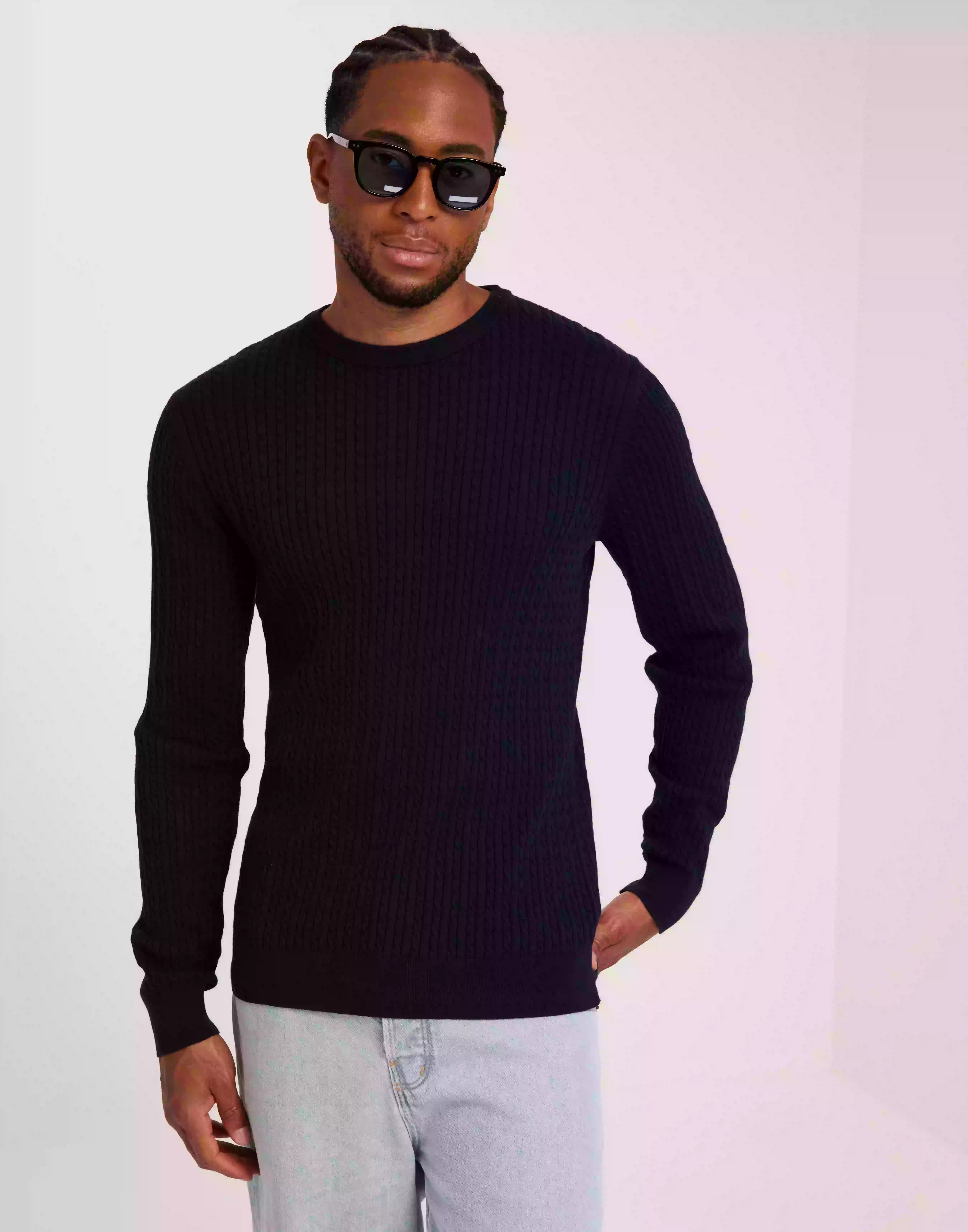 Selected Homme Slhberg Cable Crew Neck Noos Stickade tröjor Navy Blazer Melange