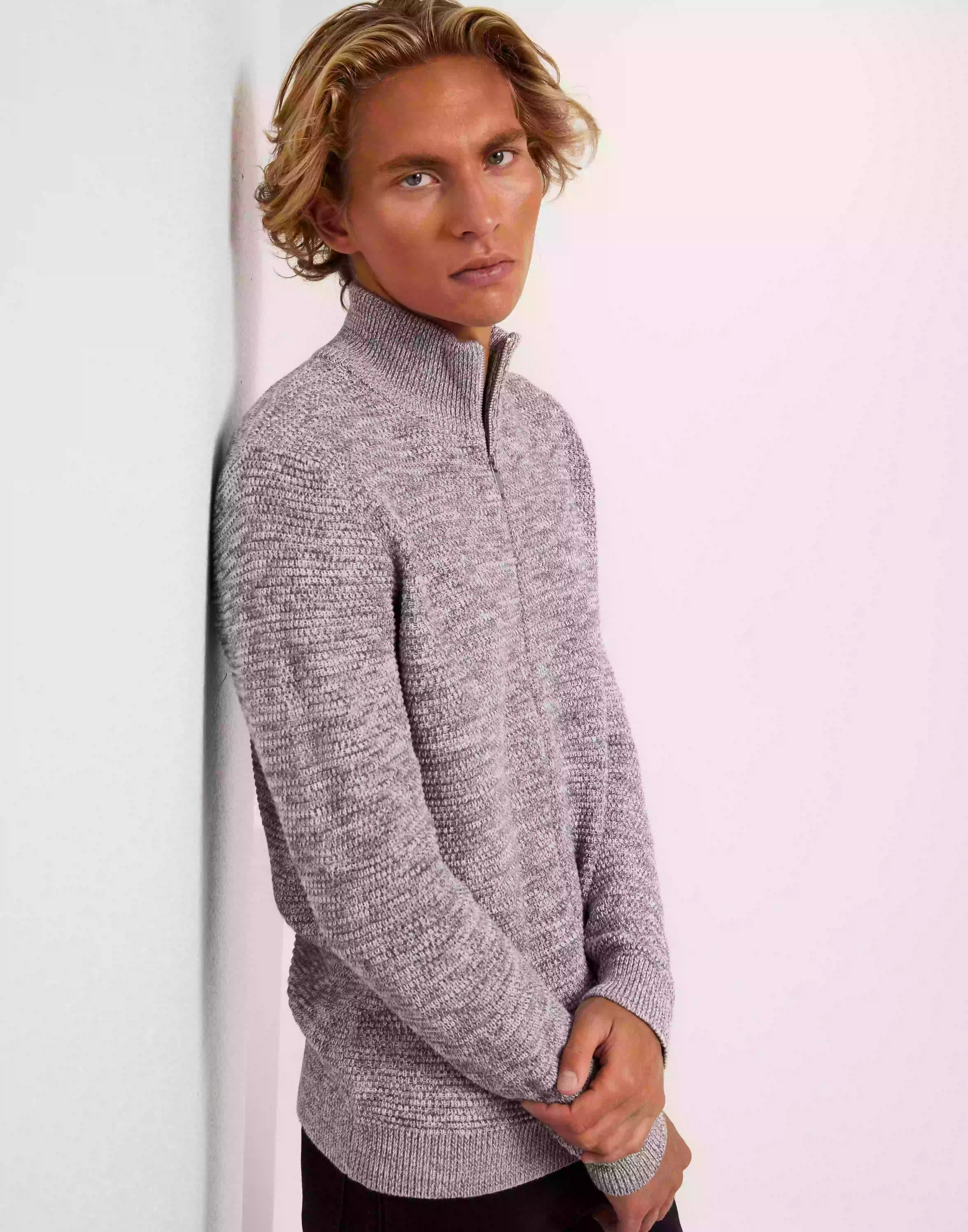 Selected Homme Slhvince Ls Knit Bubble Full Zip No Strikkegensere Marshmallow Twisted W. Light Grey