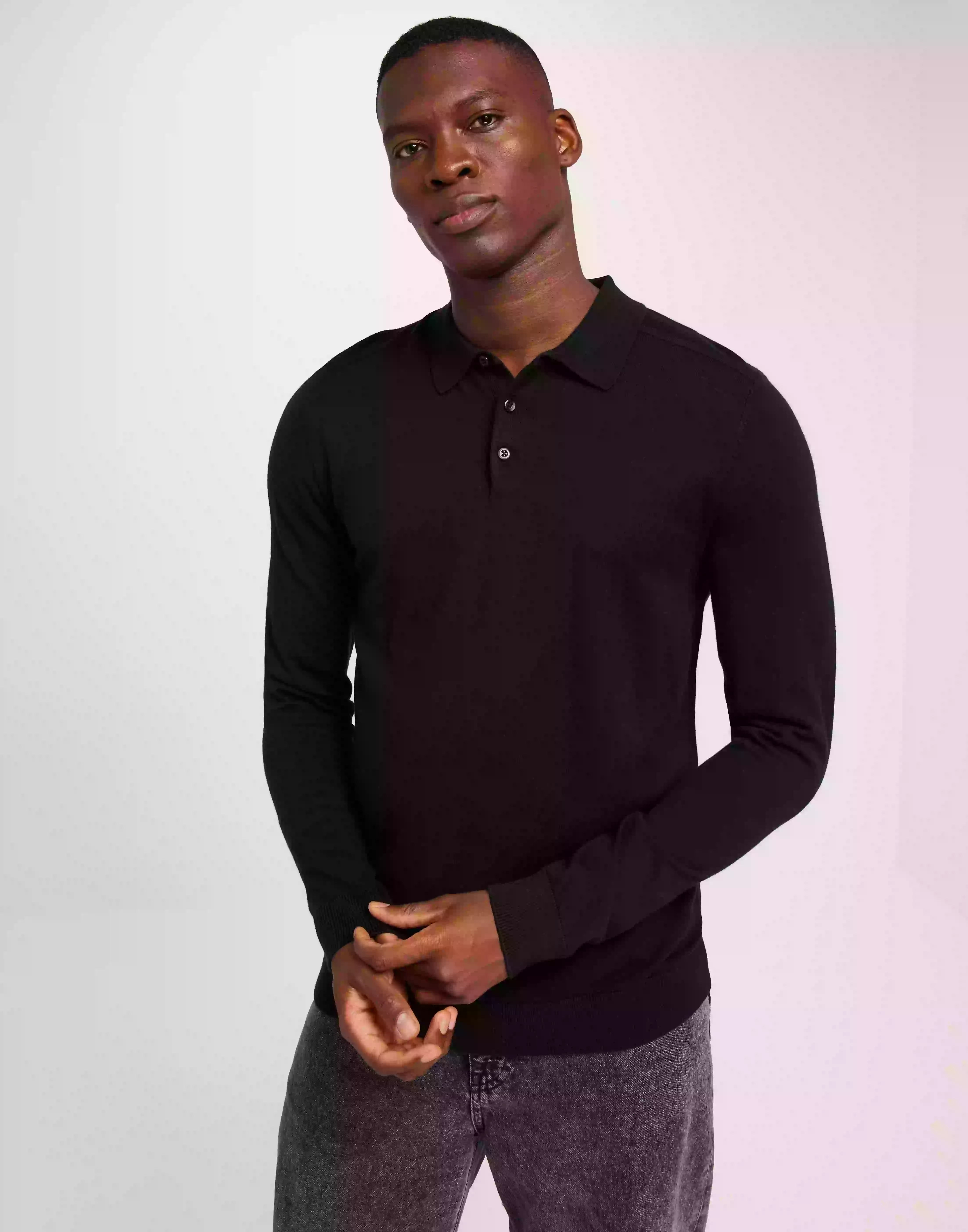 Selected Homme Slhberg Ls Knit Polo Noos Strikkegensere Black