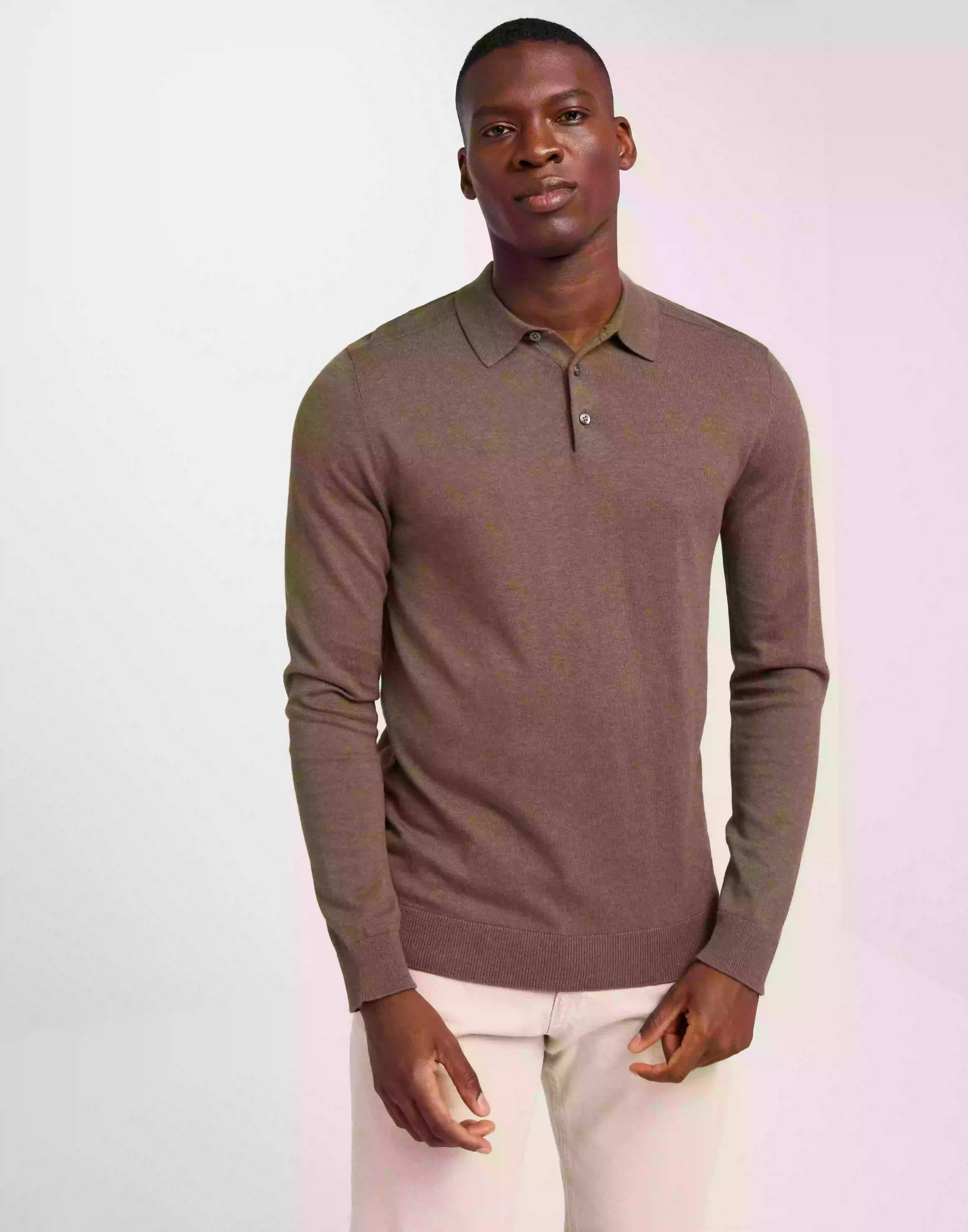 Selected Homme Slhberg Ls Knit Polo Noos Strikkegensere Teak Melange