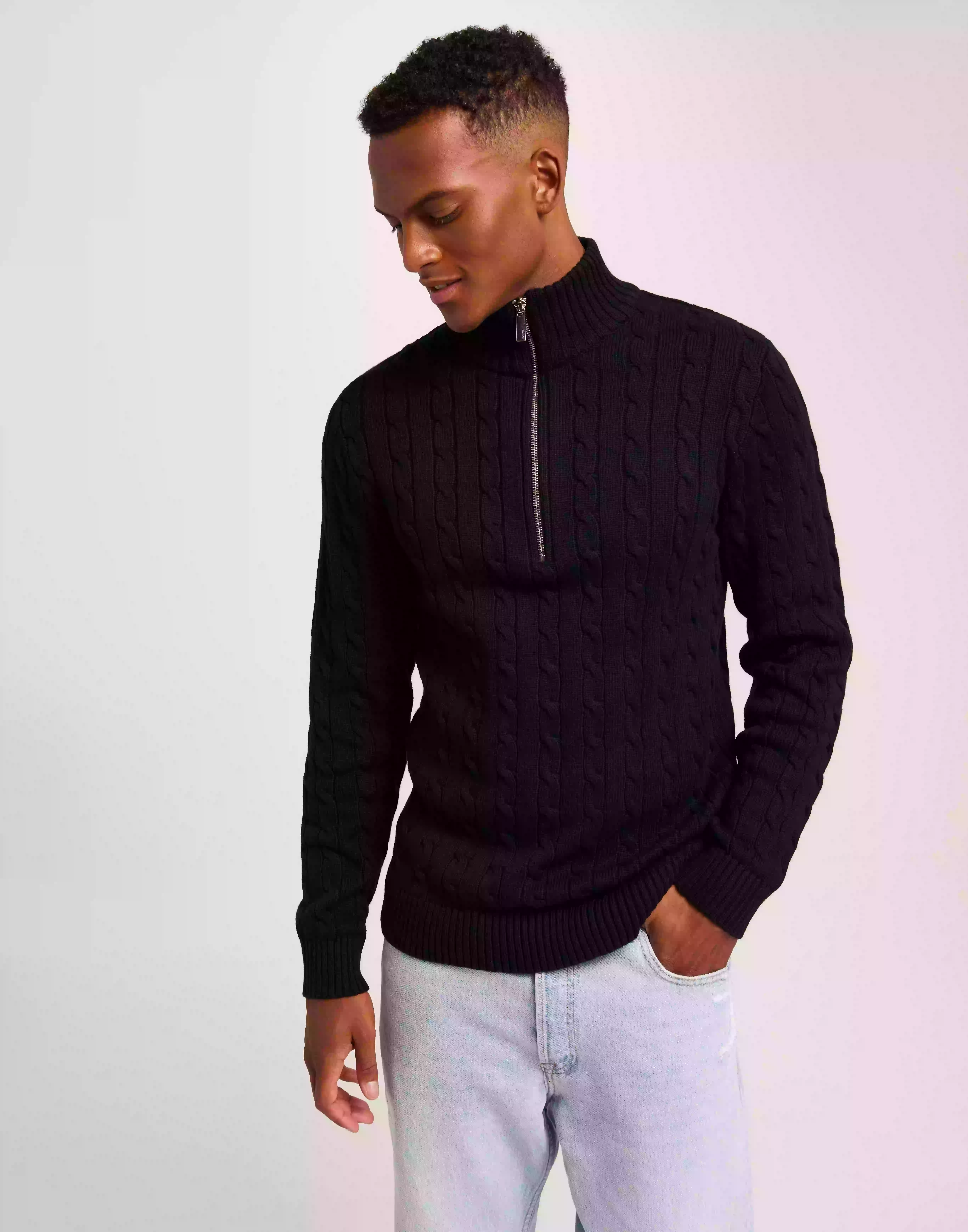 Selected Homme Slhryan Structure Half Zip Strikkegensere Black