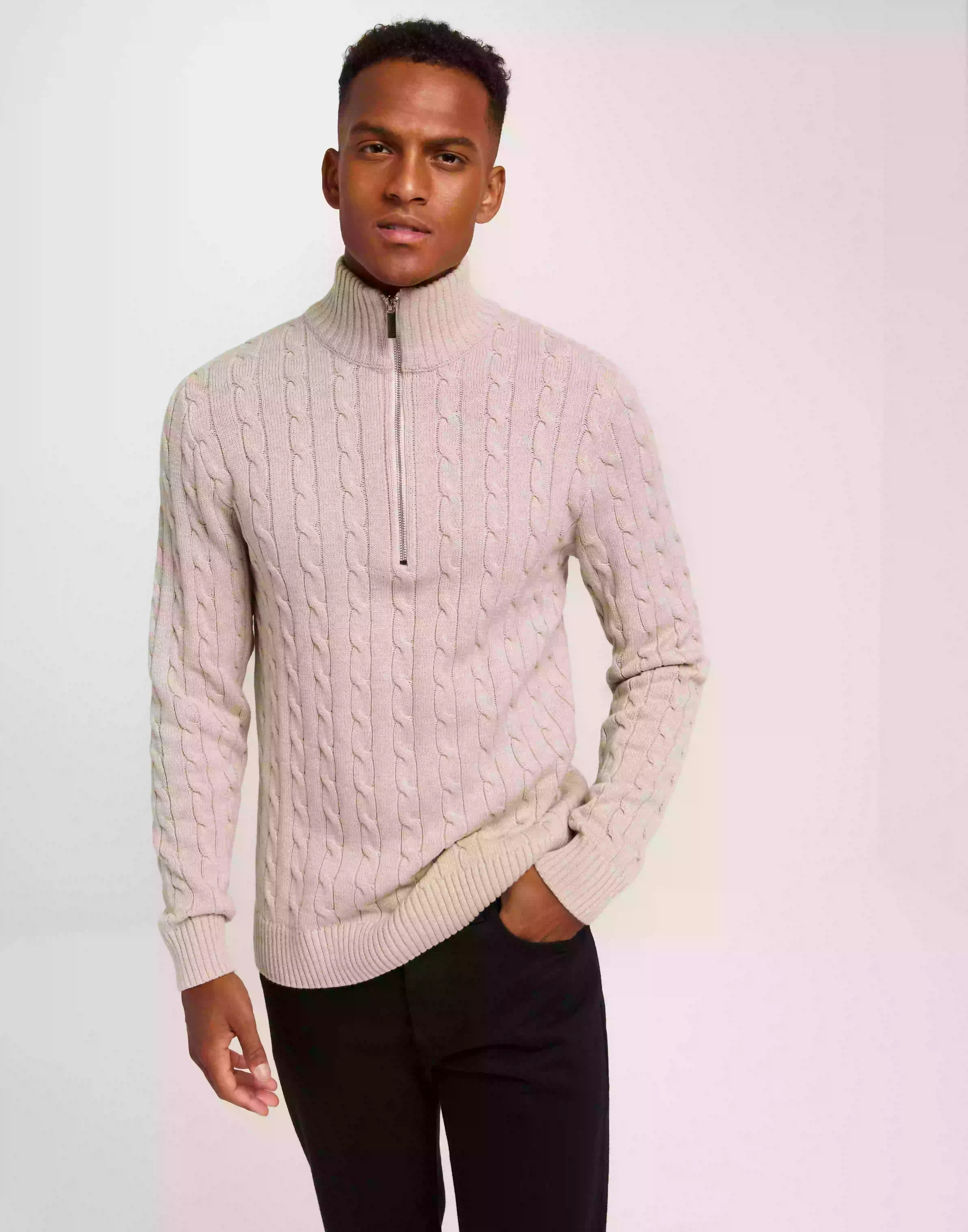 Selected Homme Slhryan Structure Half Zip Stickade tröjor Bone White Melange