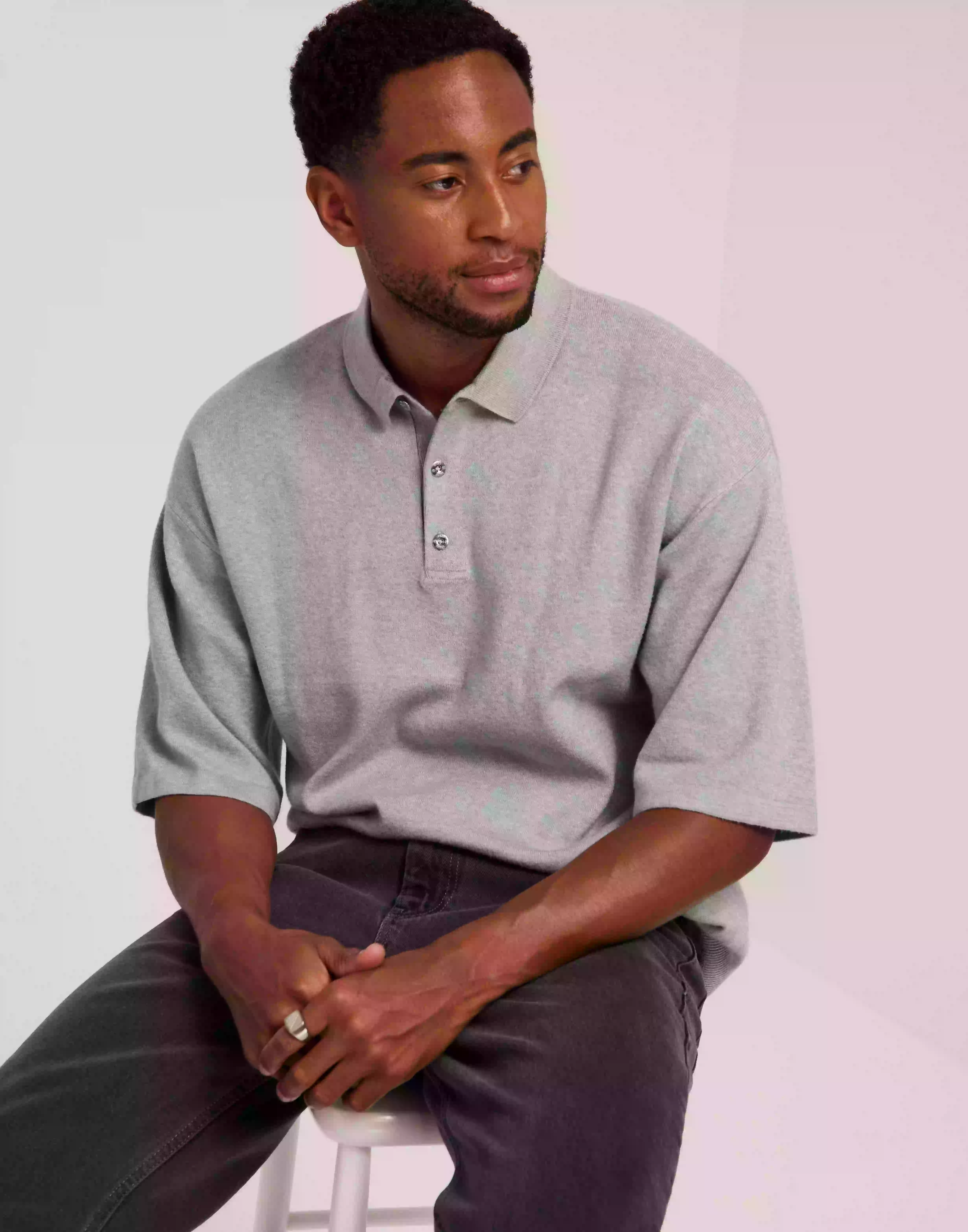 Jack & Jones Jcotwill Knit Polo Ss Strikkegensere Light Grey Melange