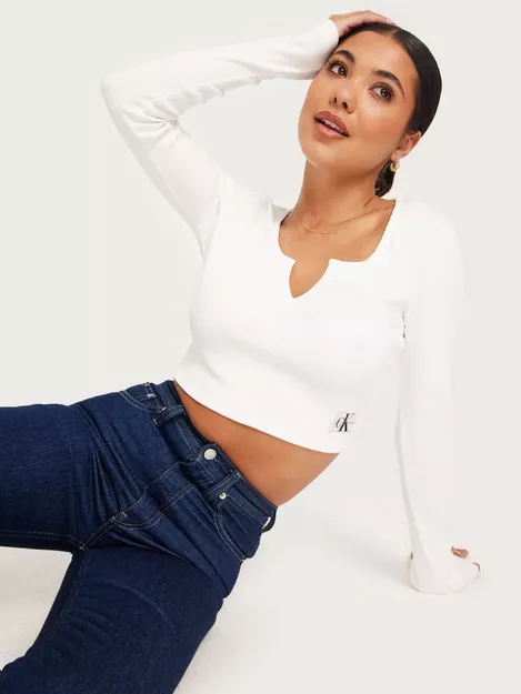 Calvin Klein Jeans Split Collar Rib Long Sleeve - T-shirts & Tops 