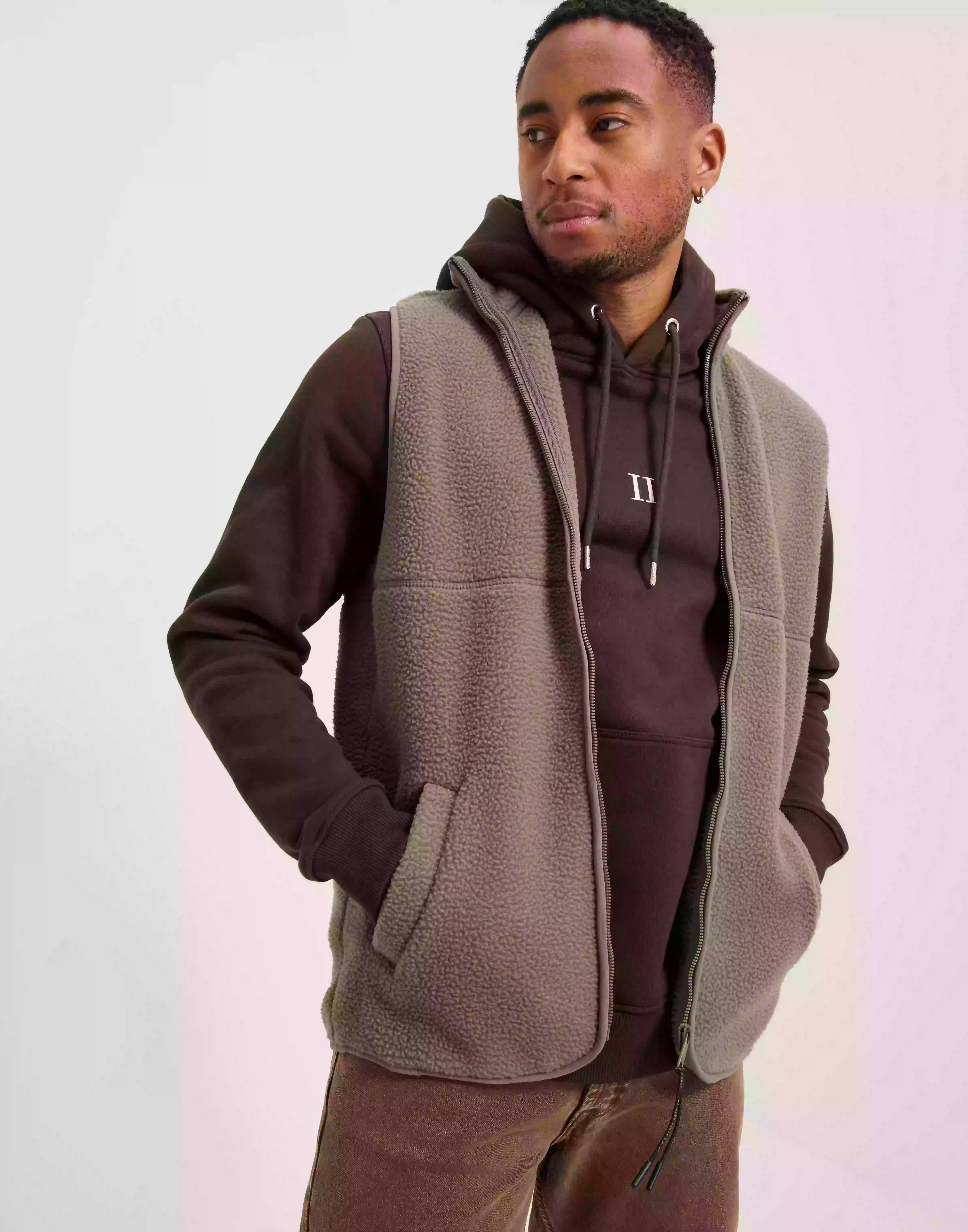 Jack & Jones Jprblubaker Fleece Vest Västar Walnut Oversize Cropped Fit