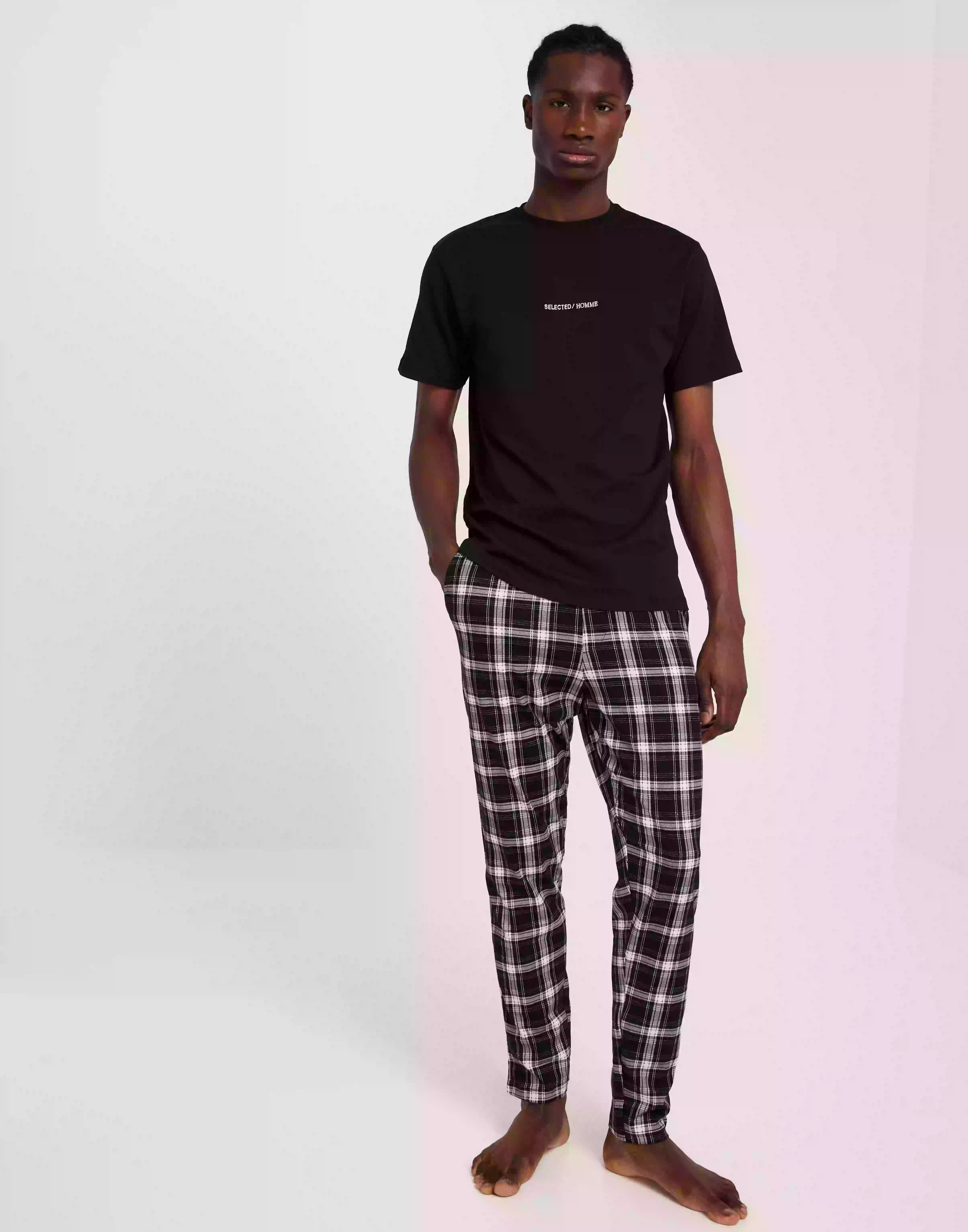 Selected Homme Slhregmonus Ss Lounge Set Exp Pyjamas Black Black/White