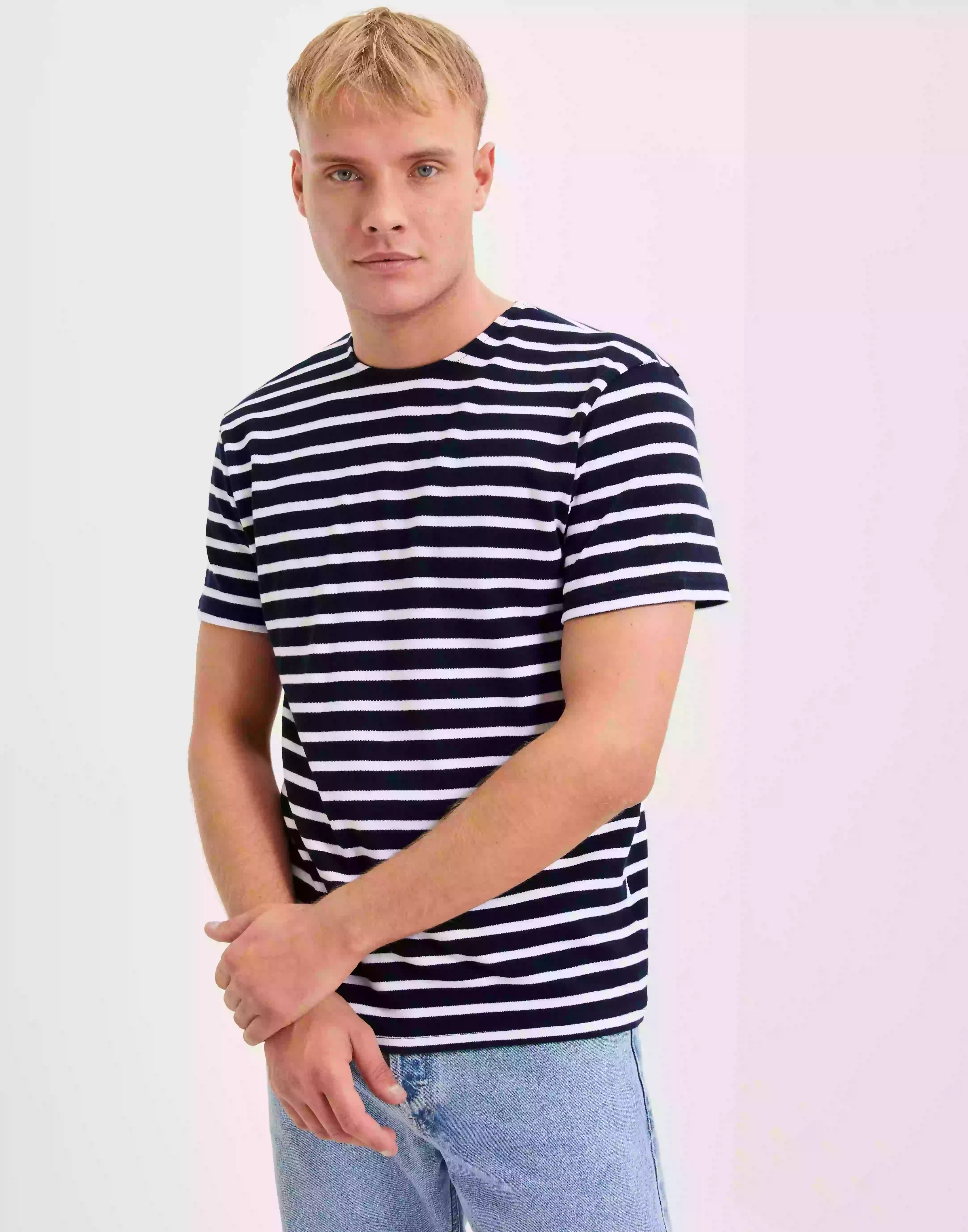 Selected Homme Slhbriac Stripe Ss O-Neck Tee Noos Randiga t-shirts Navy Blazer Bright White