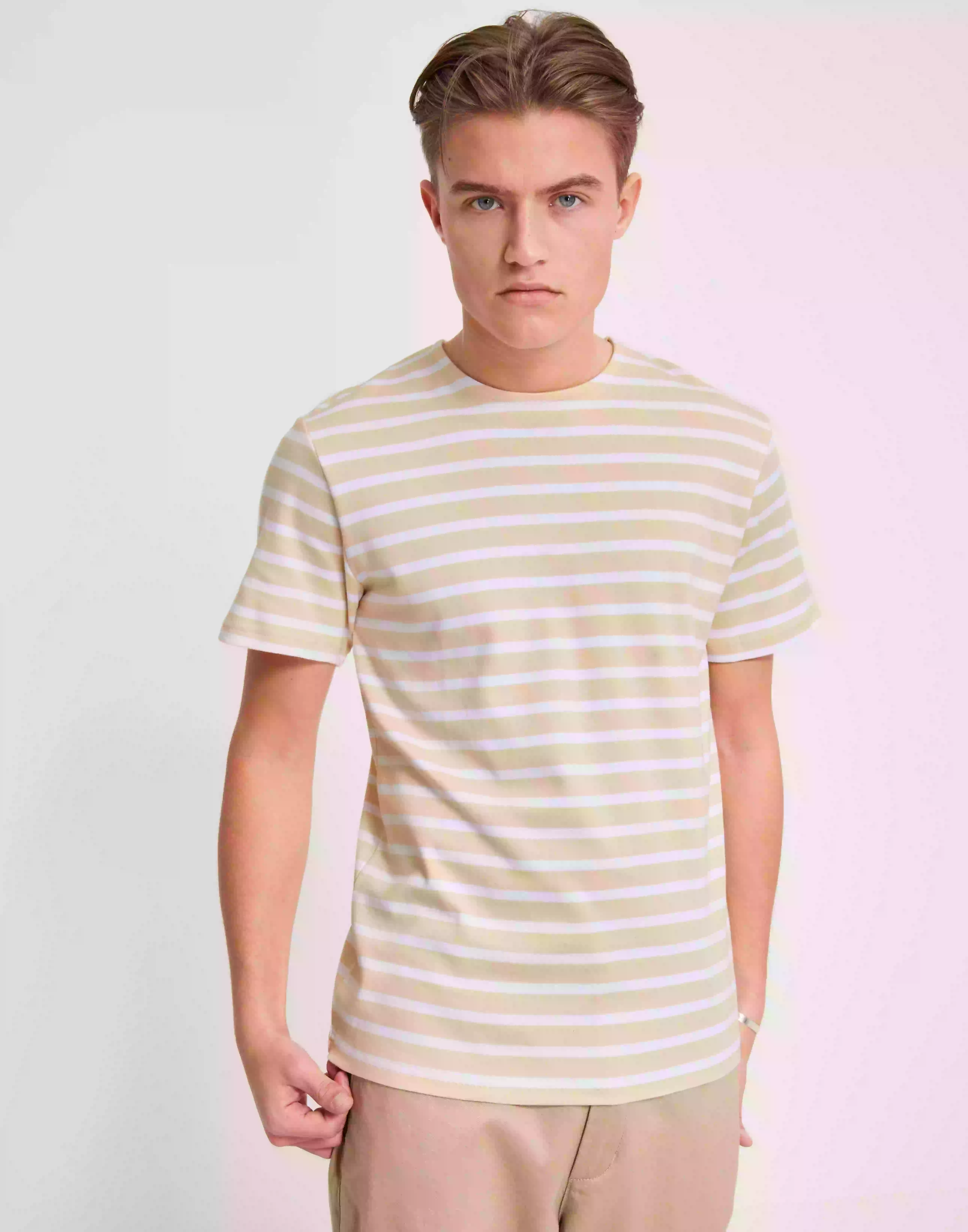 Selected Homme Slhbriac Stripe Ss O-Neck Tee Noos Randiga t-shirts Angora Bright White