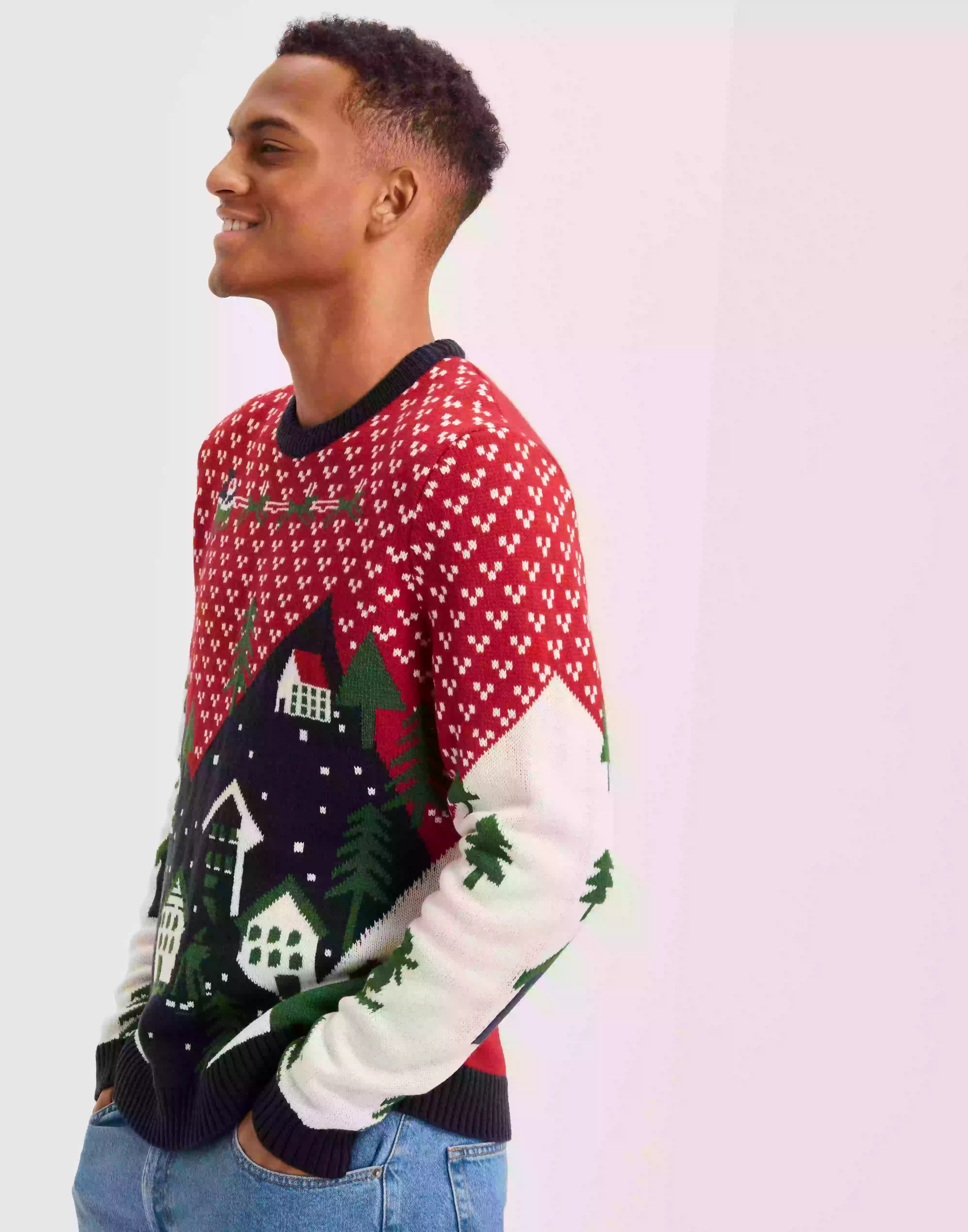 Only & Sons Onsxmas Reg Landscape Crew Knit Jultröjor Pompeian Red