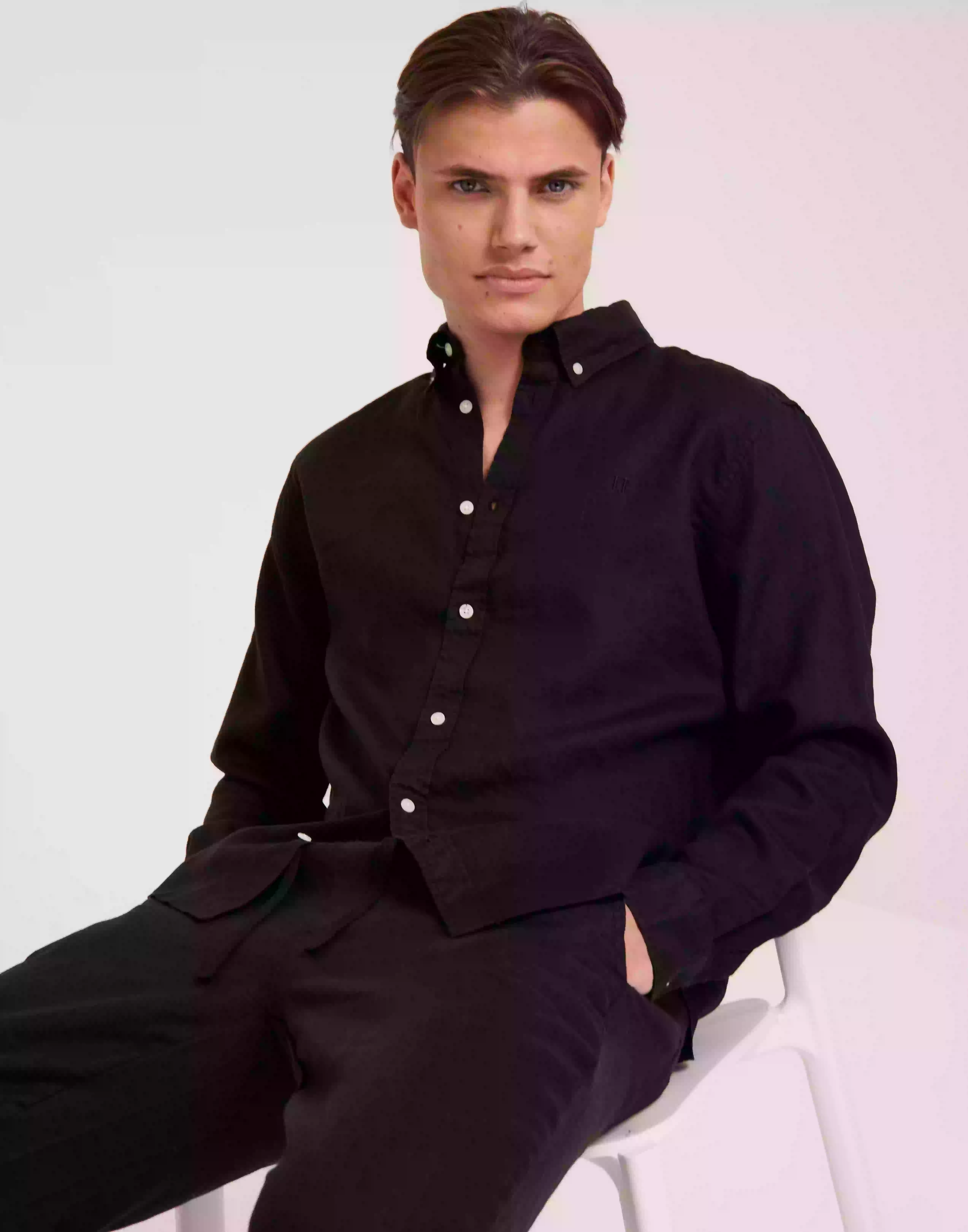 Les Deux Kristian Linen B.D. Shirt Linneskjortor Black