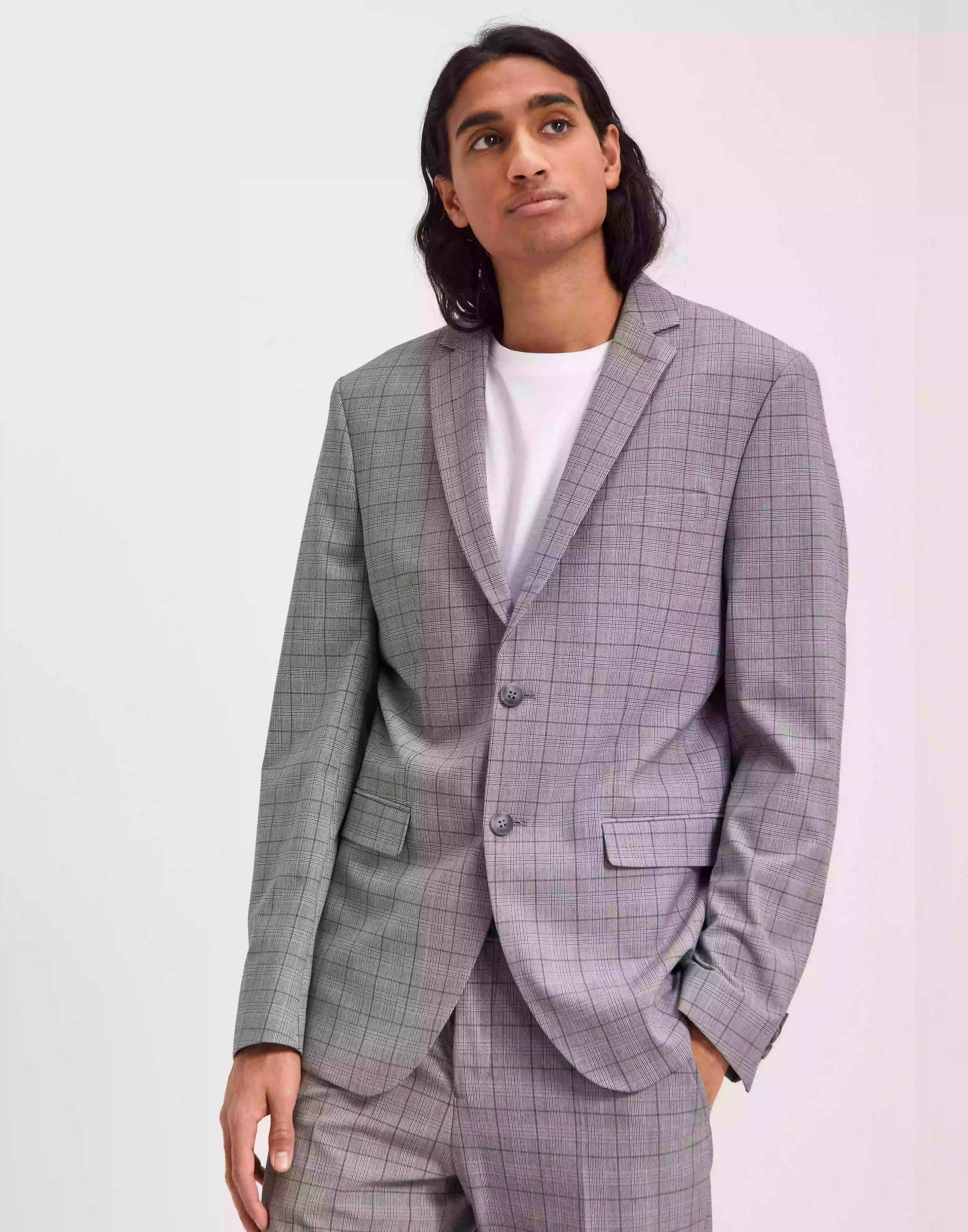 Selected Homme Slhslim-Liam Lt Grey Chk Blz Flex B Kavajer Light Grey Melange Grey