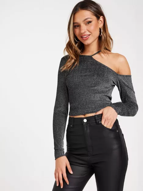 Buy Only ONLRICH L/S GLITTER TOP BOX JRS - Black Silver Metallic One Shoulder | Nelly.com