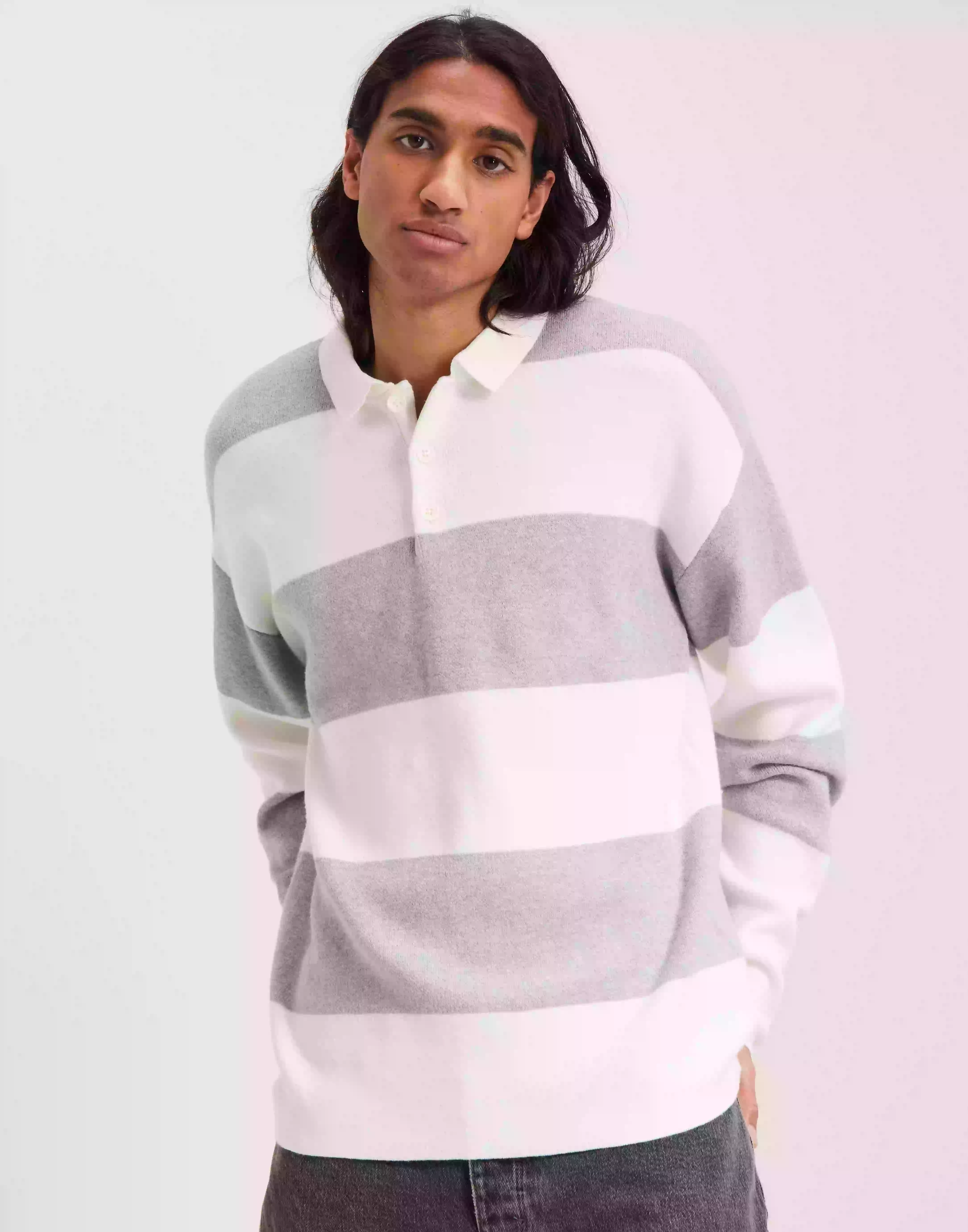 Jack & Jones Jormarvin Knit Ls Polo Långärmad piké Light Grey Melange Cloud Dancer
