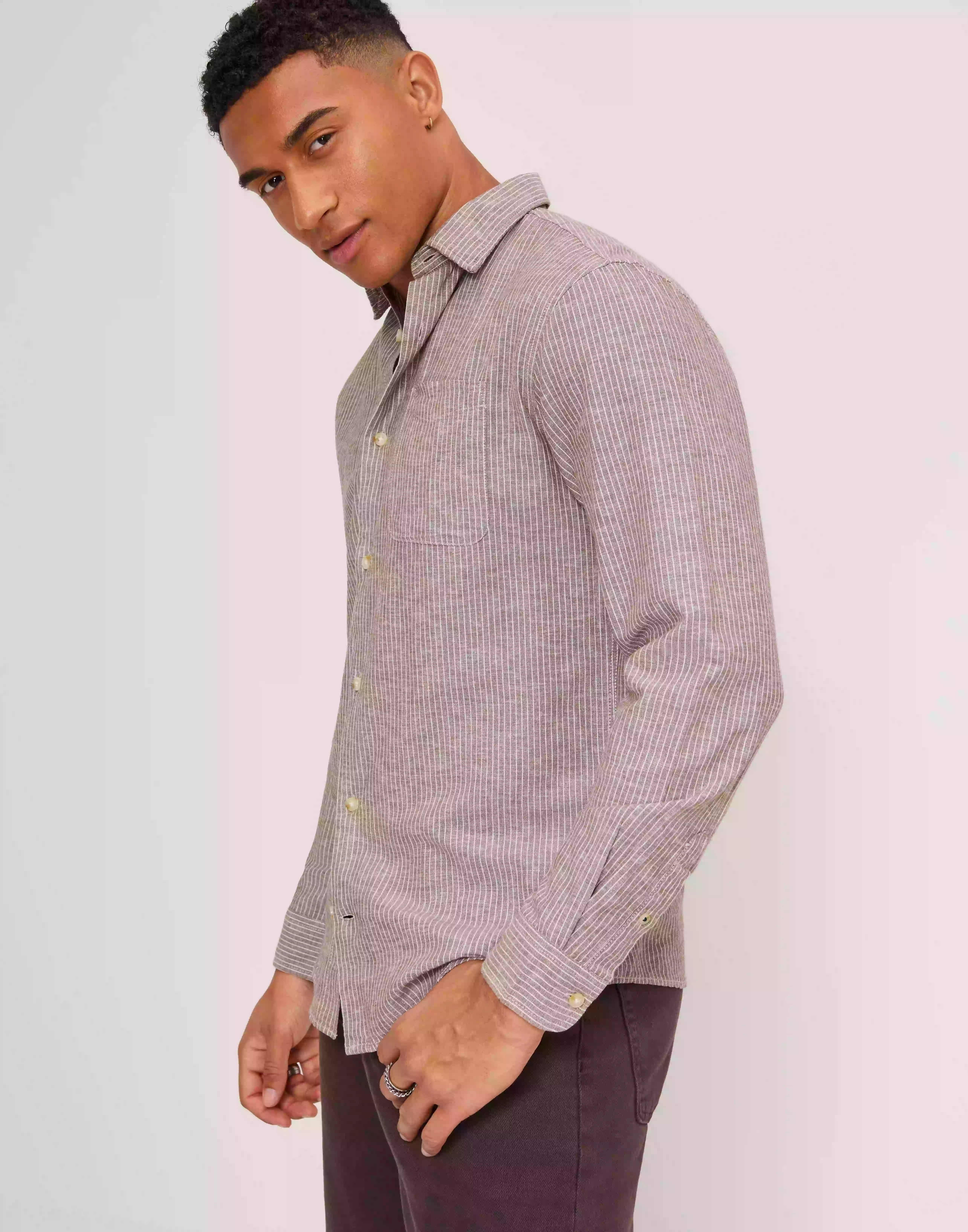 Jack & Jones Jprblusummer Linen Stripe Shirt L/S Randiga skjortor Beige Slim Fit
