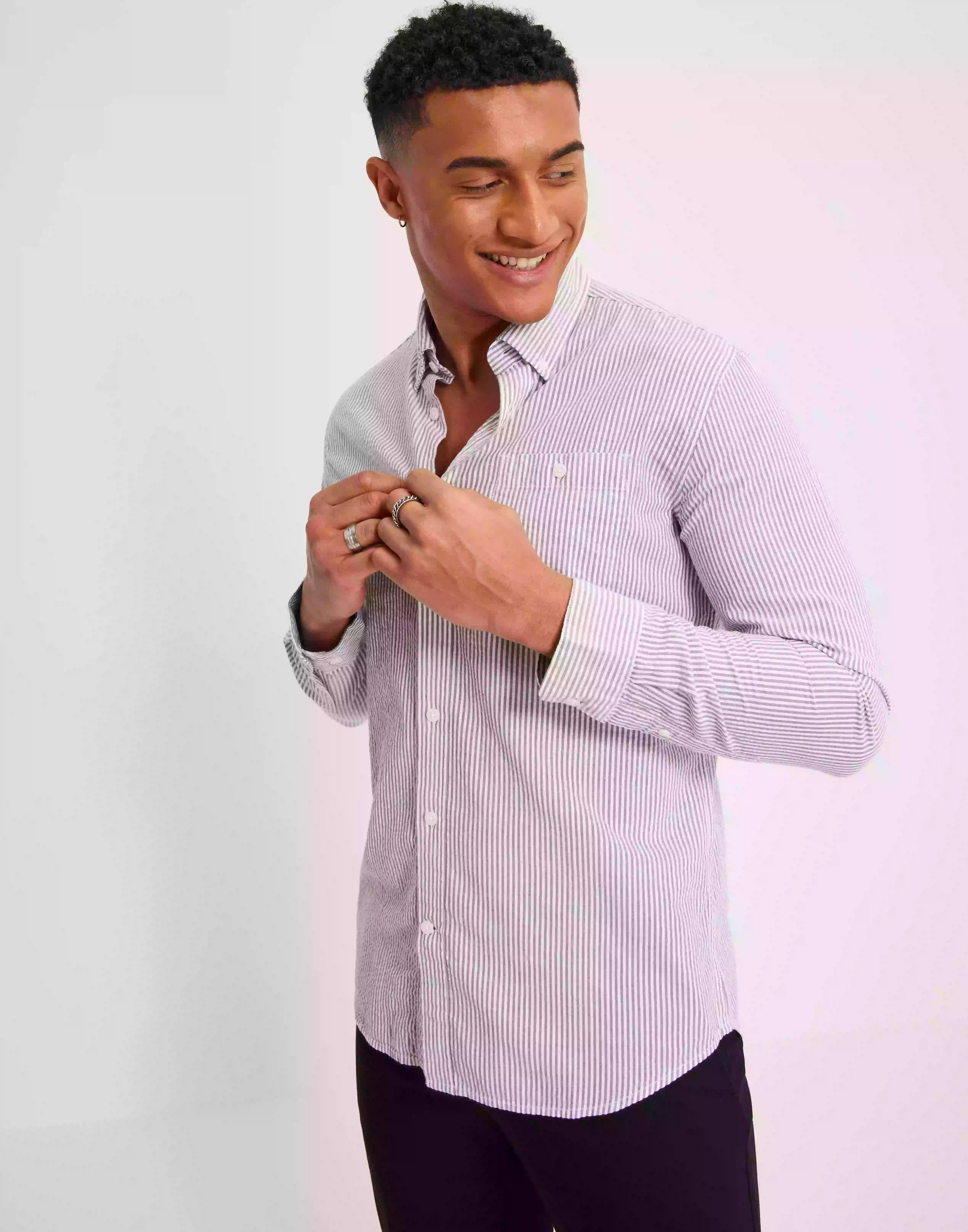 Selected Homme Slhregreil Shirt Ls Seersucker W Stripete skjorter Cloud Dancer Stripes