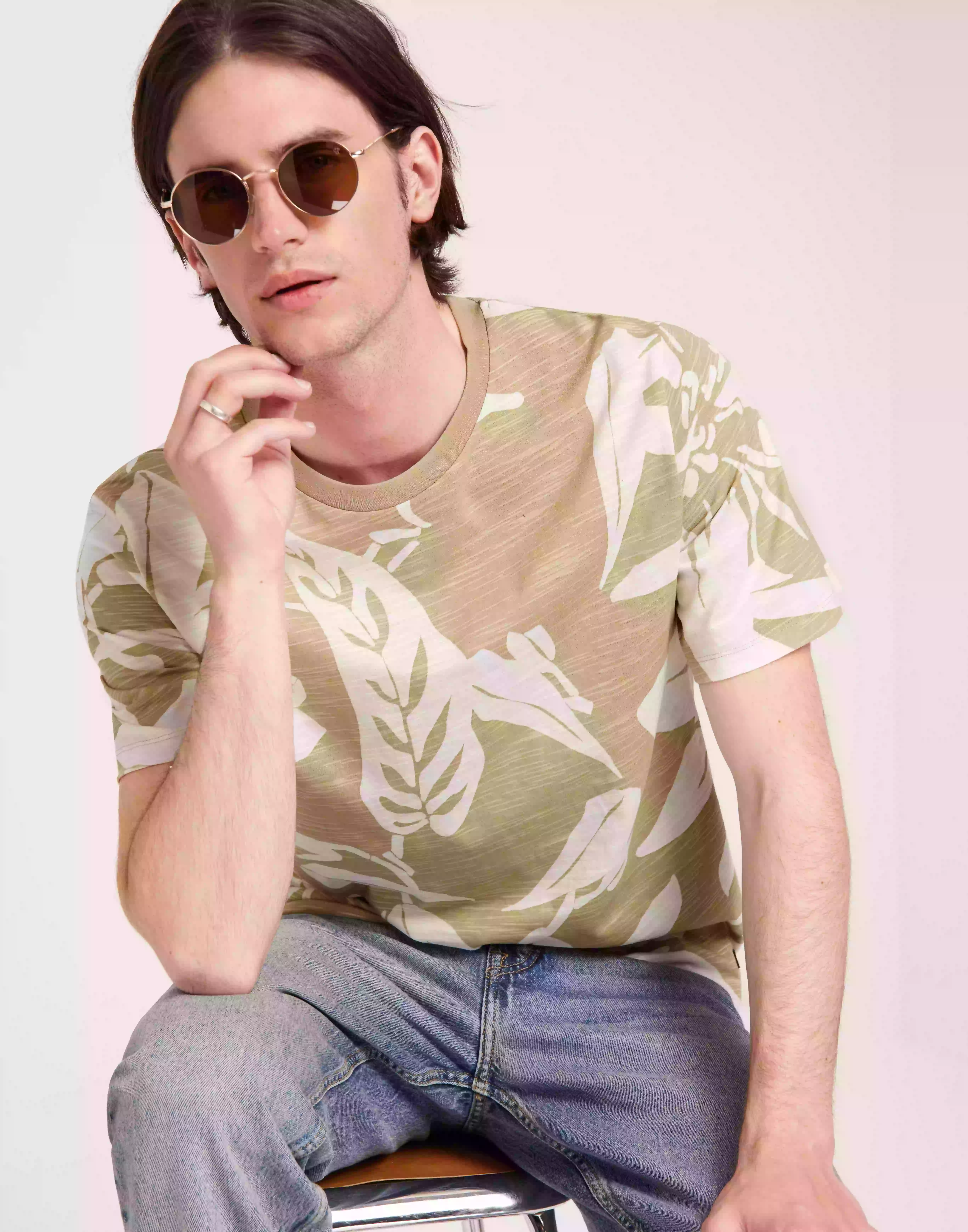 Jack & Jones Jprblatropic Aop Ss Tee Crew Neck S T-shirts med tryck White Pepper Ss23