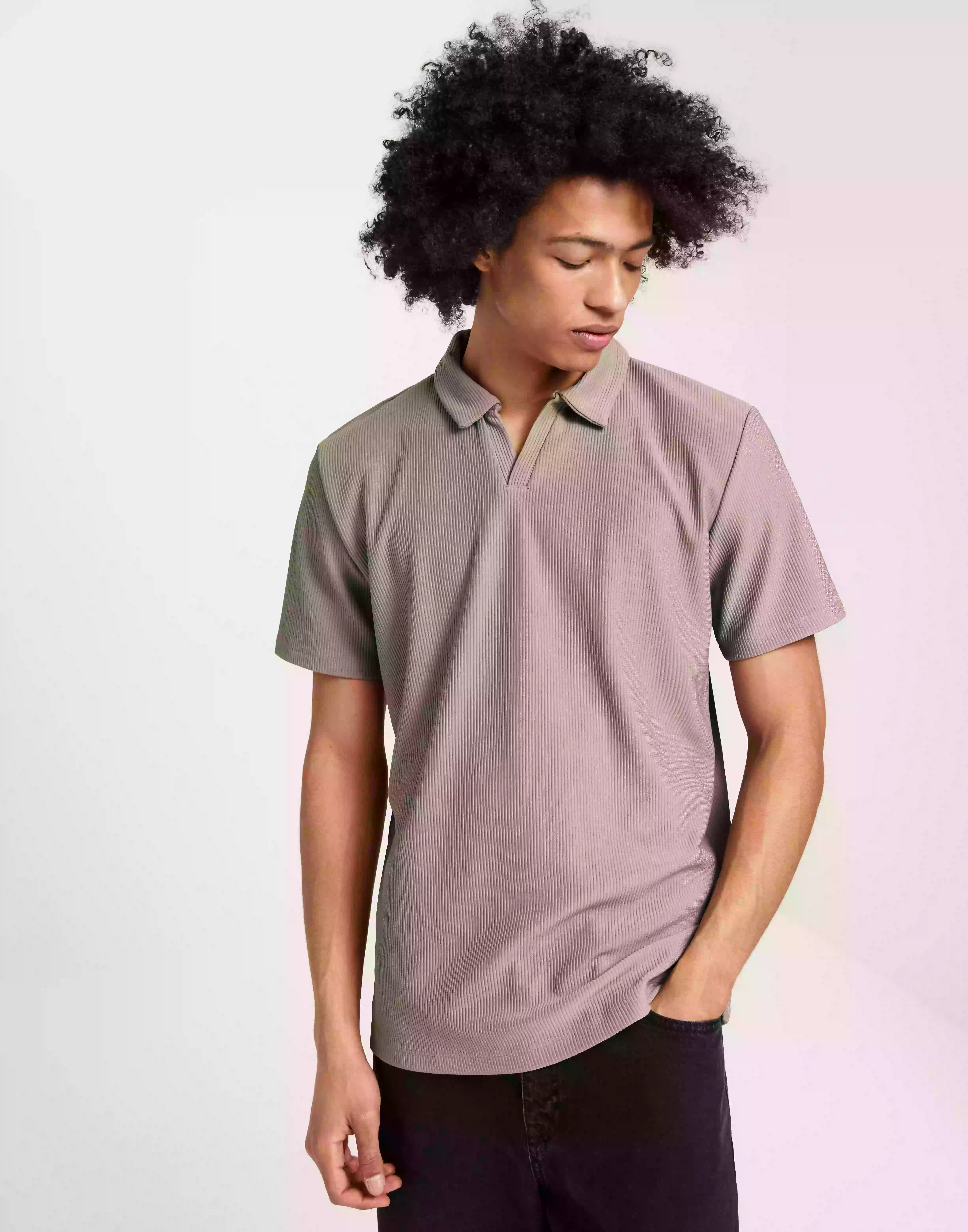 Selected Homme Slhrelax-Plisse Resort Polo Ex Kortärmad piké Greige
