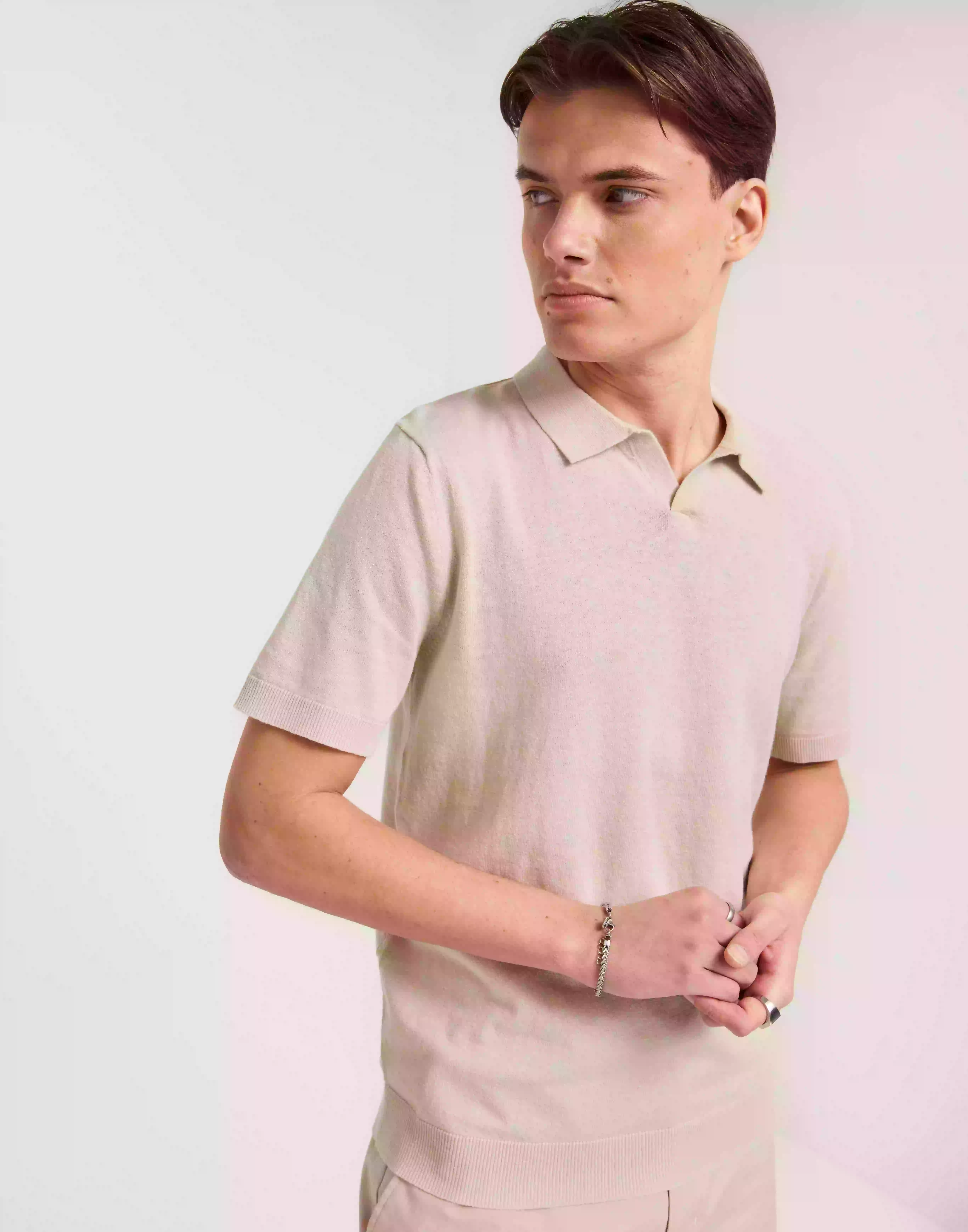 Selected Homme Slhlake Linen Ss Polo B Kortärmad piké Oatmeal