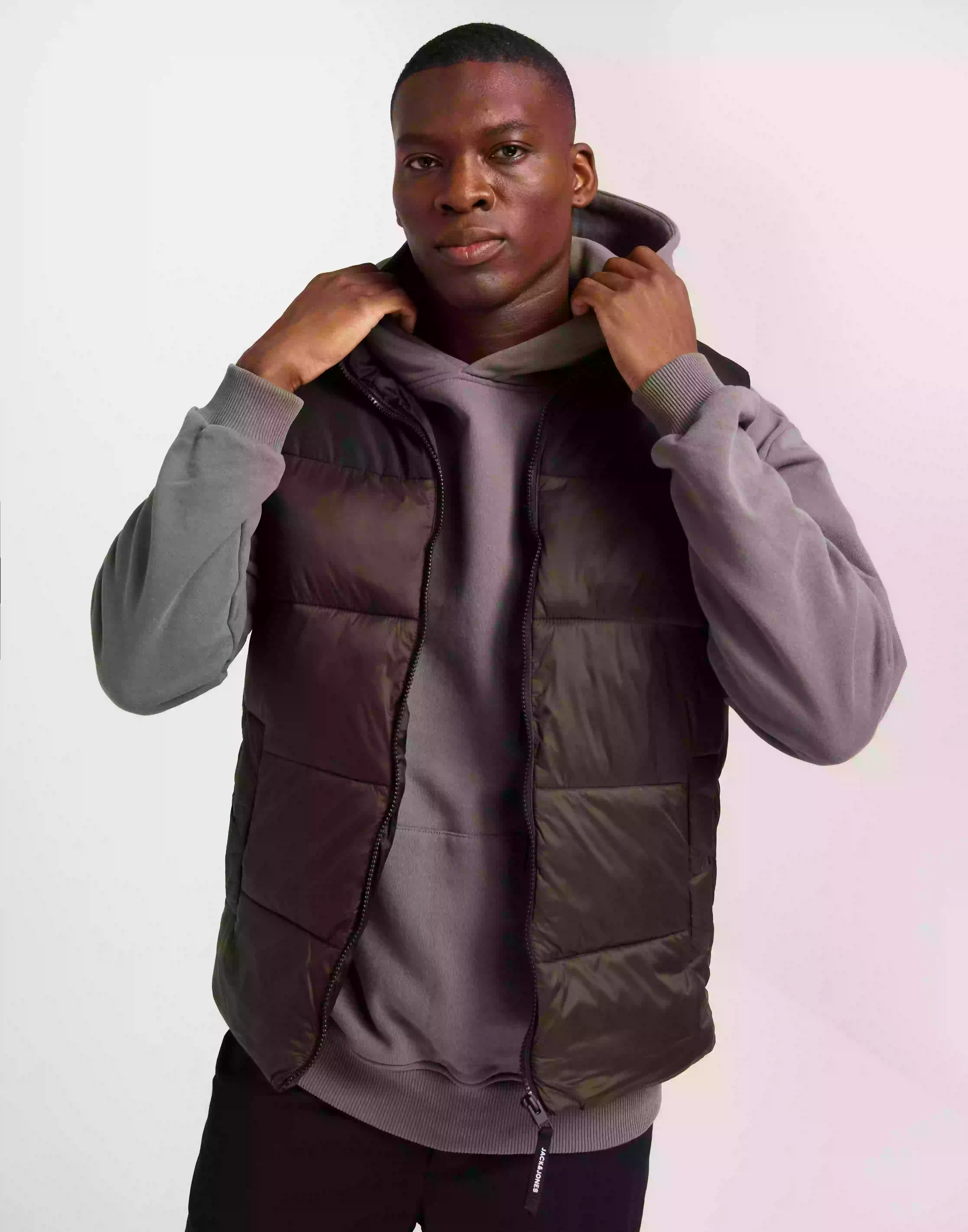 Jack & Jones Jjetoby Bodywarmer Collar Sn Västar Seal Brown Black Blocking