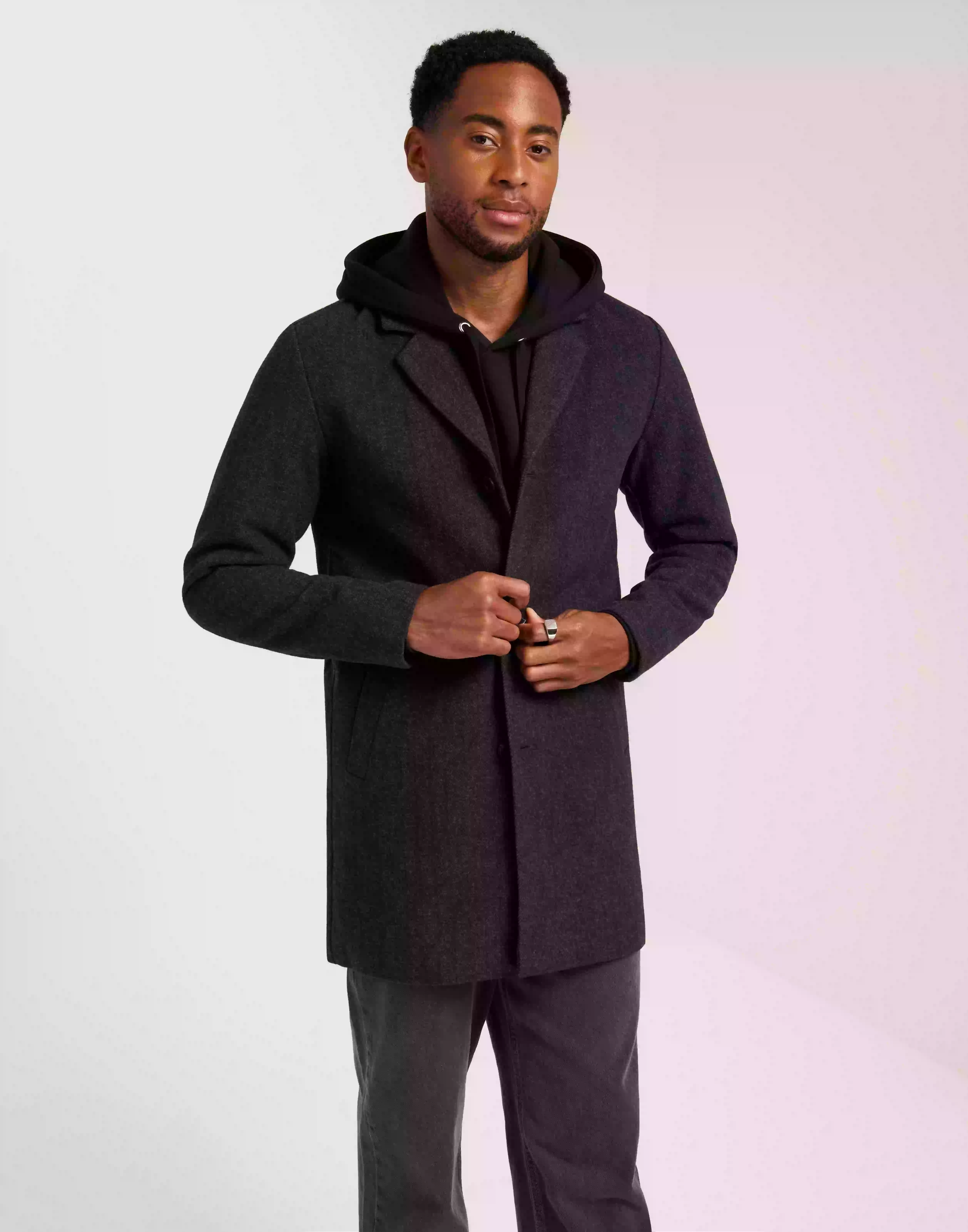 Jack & Jones Jjzac Wool Coat Rockar Dark Grey Herringbone